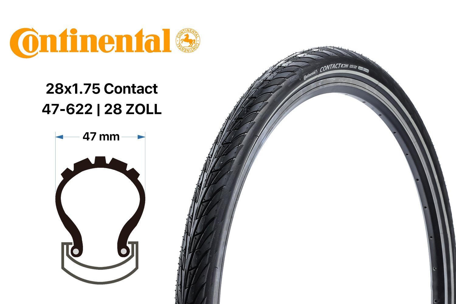 CONTINENTAL Fahrradreifen 28 Zoll Continental Contact Fahrrad Reifen 47-622 City Bike 28x1.75