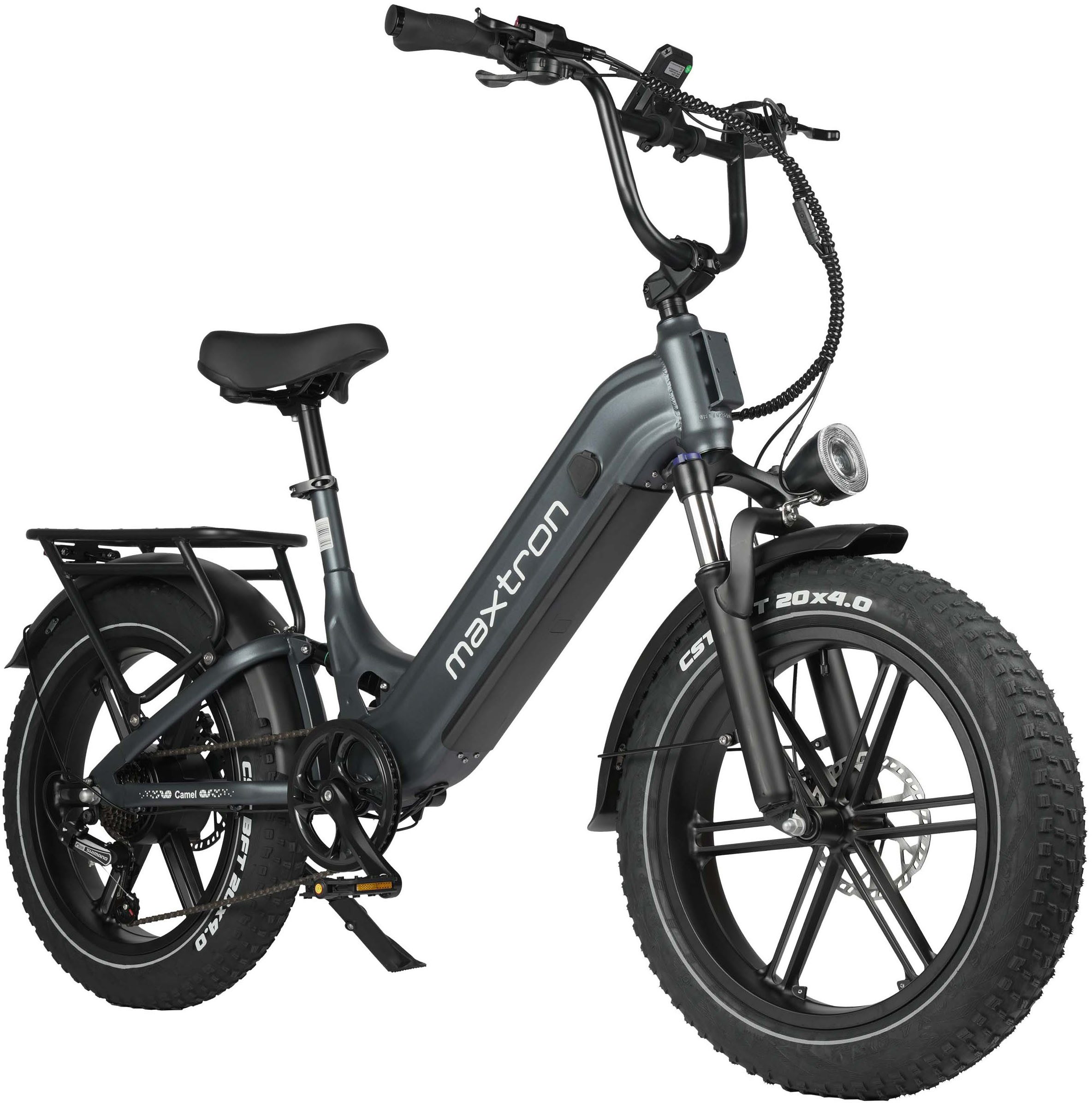 Maxtron E-Bike Crossrad Maxtron Camel E-Bike compactbike, 7 Gang Shimano, Kettenschaltung, Heckmotor, 864 Wh, (Packung), 20-Zoll-Fettreifenfahrrad mit Vorder- und Hinterradfederung