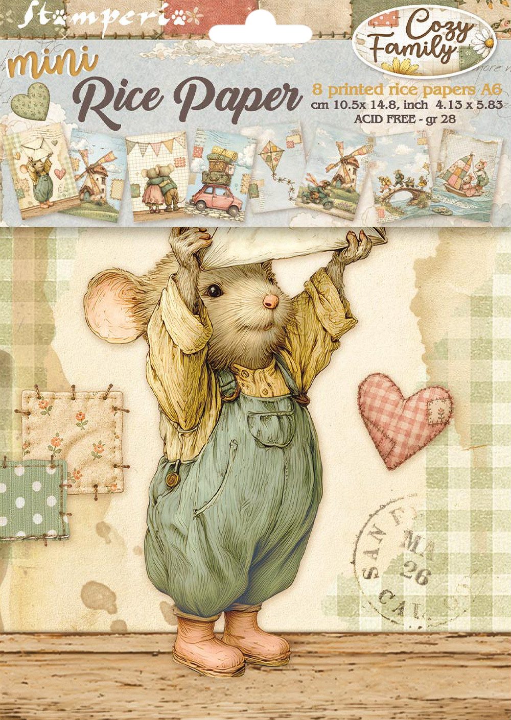 Stamperia Seidenpapier Motiv-Strohseiden Sortiment Cozy Family, DIN A6, 8er Set