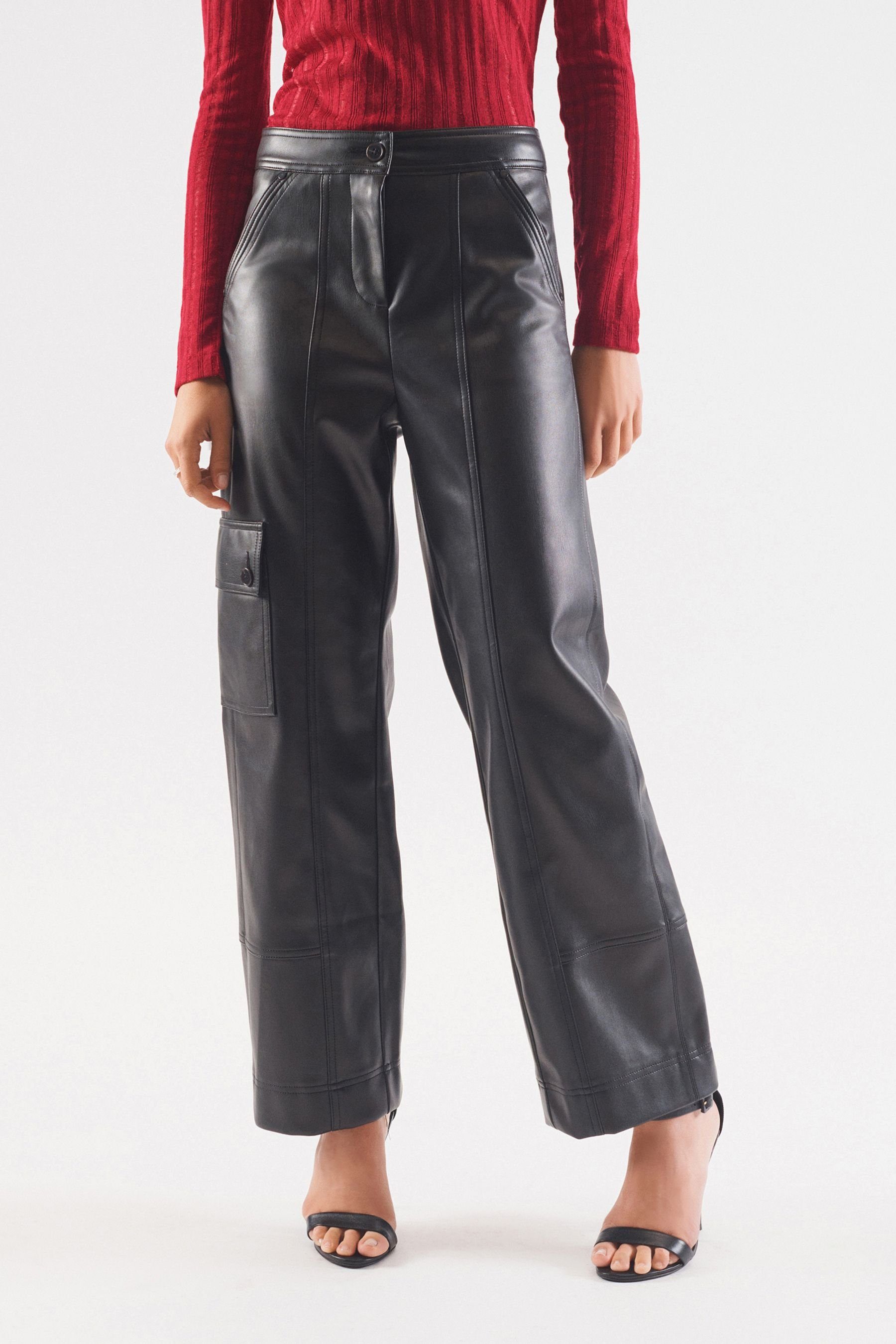 Next Cargohose Kunstleder-Cargohose aus Polyurethan (1-tlg)