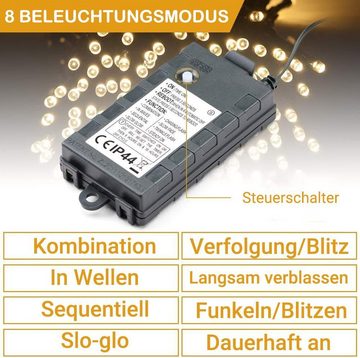 Elegear Lichterkette 40m LED-Lichtervorhang, Timer/Memory-Funktion 8Modi, 300-flammig, für Weihanchtsbaum/Weihanchten Deko, IP44, Batterie