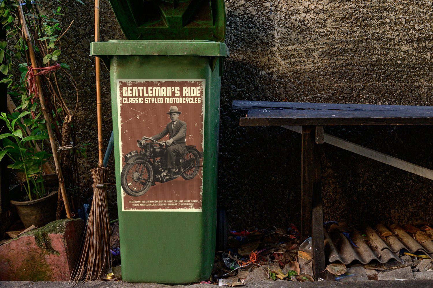 Mancave Mülleimer-aufkleber, - Mülltonne, MuchoWow Rauchen Abfalbehälter Wandsticker St), - Vintage - Container, Sticker, Motor (1