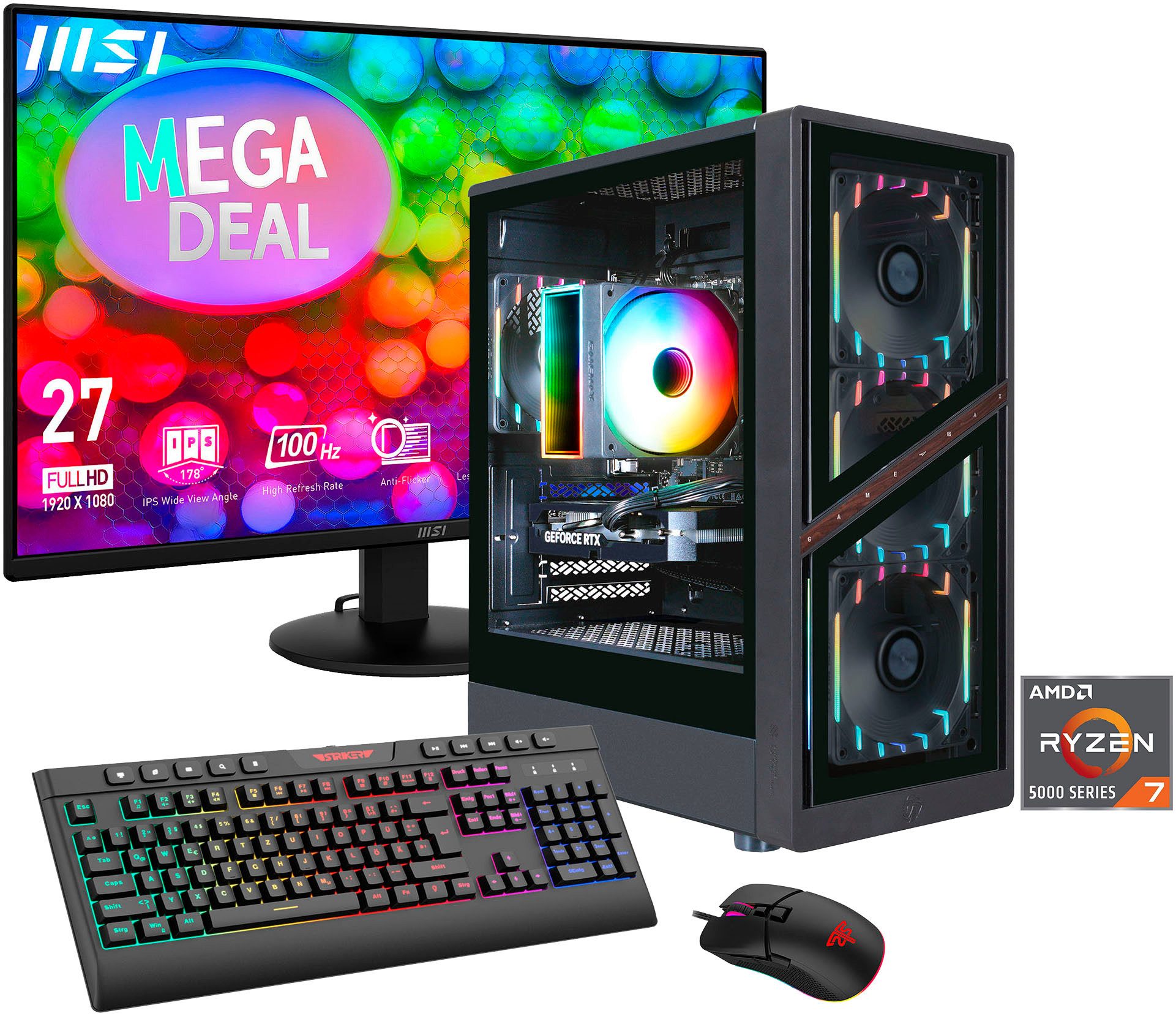 GAMEMAX MegaDeal AERIS GB 2856 AMD Ryzen 7 5700X 16GB 1TB SSD RTX 5060 Gaming-PC-Komplettsystem (27", AMD Ryzen 7 5700X, RTX 5060, 16 GB RAM, 1000 GB SSD, Windows 11 + MSI PRO MP272L LCD-Monitor, 68,6cm (27)