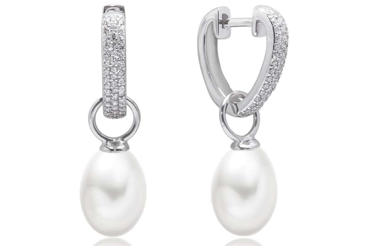 Gaura Pearls Perlenohrringe Elegant hängend weiß reis 9-9.5 mm, echte Süßwasserzuchtperle, 925er rhodiniertes Silber