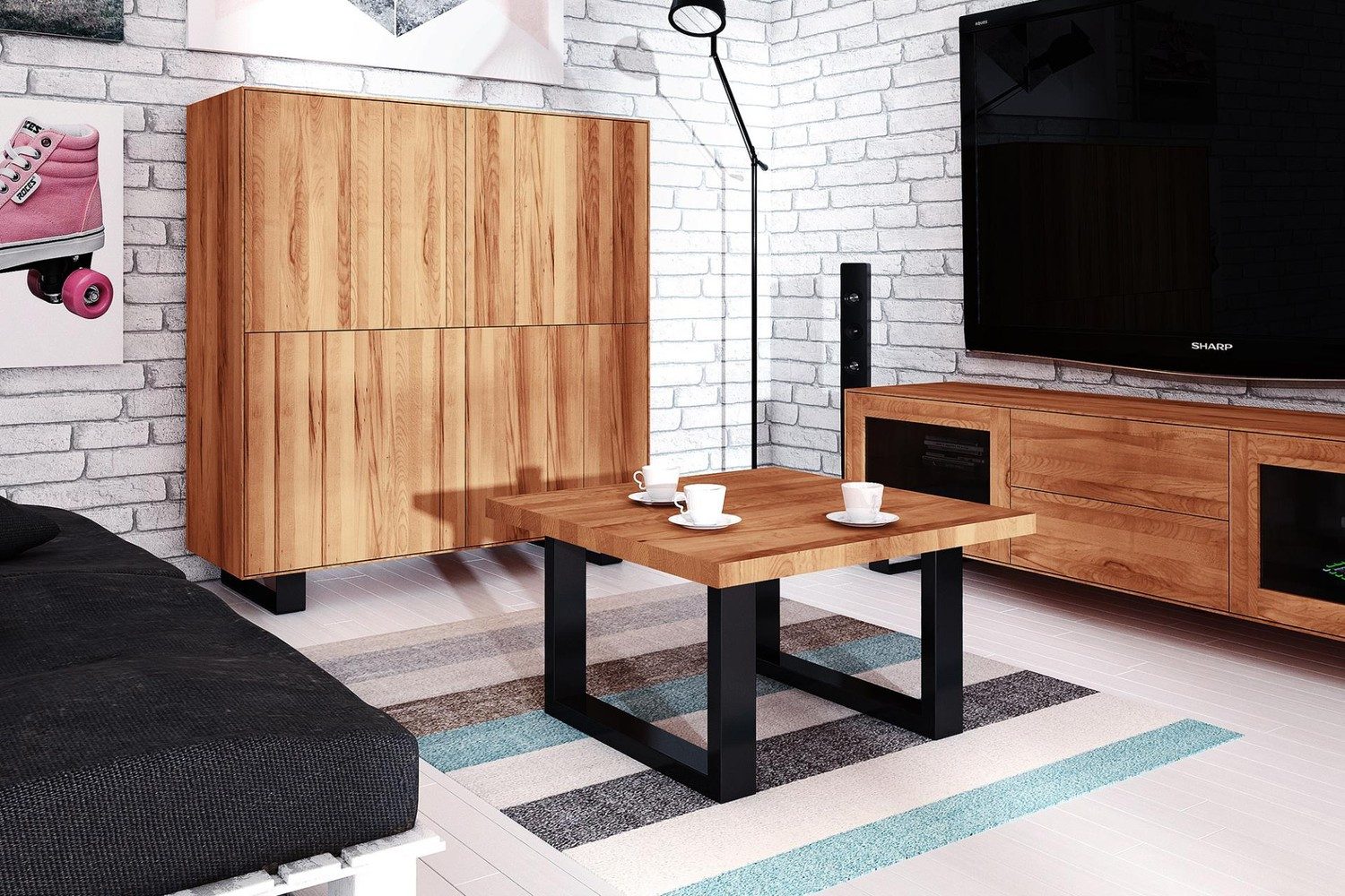 Natur24 Couchtisch Couchtisch Leeds Kernbuche 80x80x45 mit gestell Schwarz