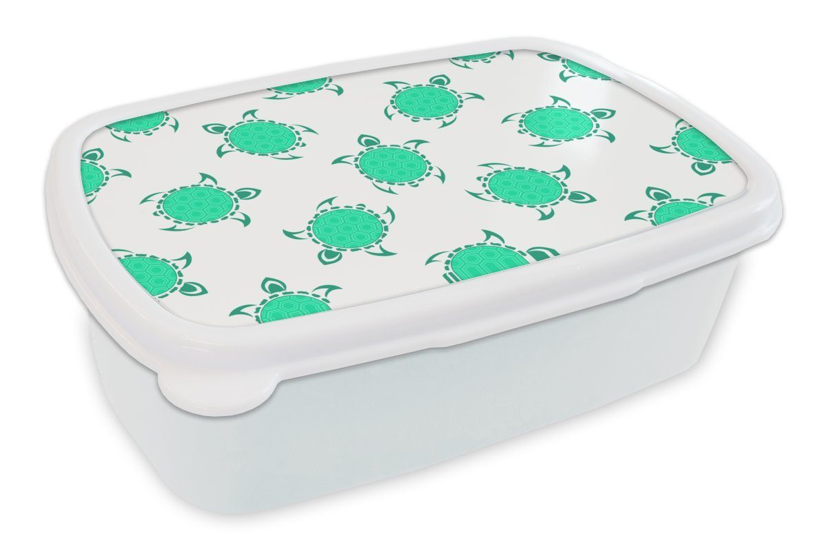 MuchoWow Lunchbox Kartusche - Schildkröte - Grün, Kunststoff, (2-tlg), Brotbox für Kinder und Erwachsene, Brotdose, für Jungs und Mädchen weiß