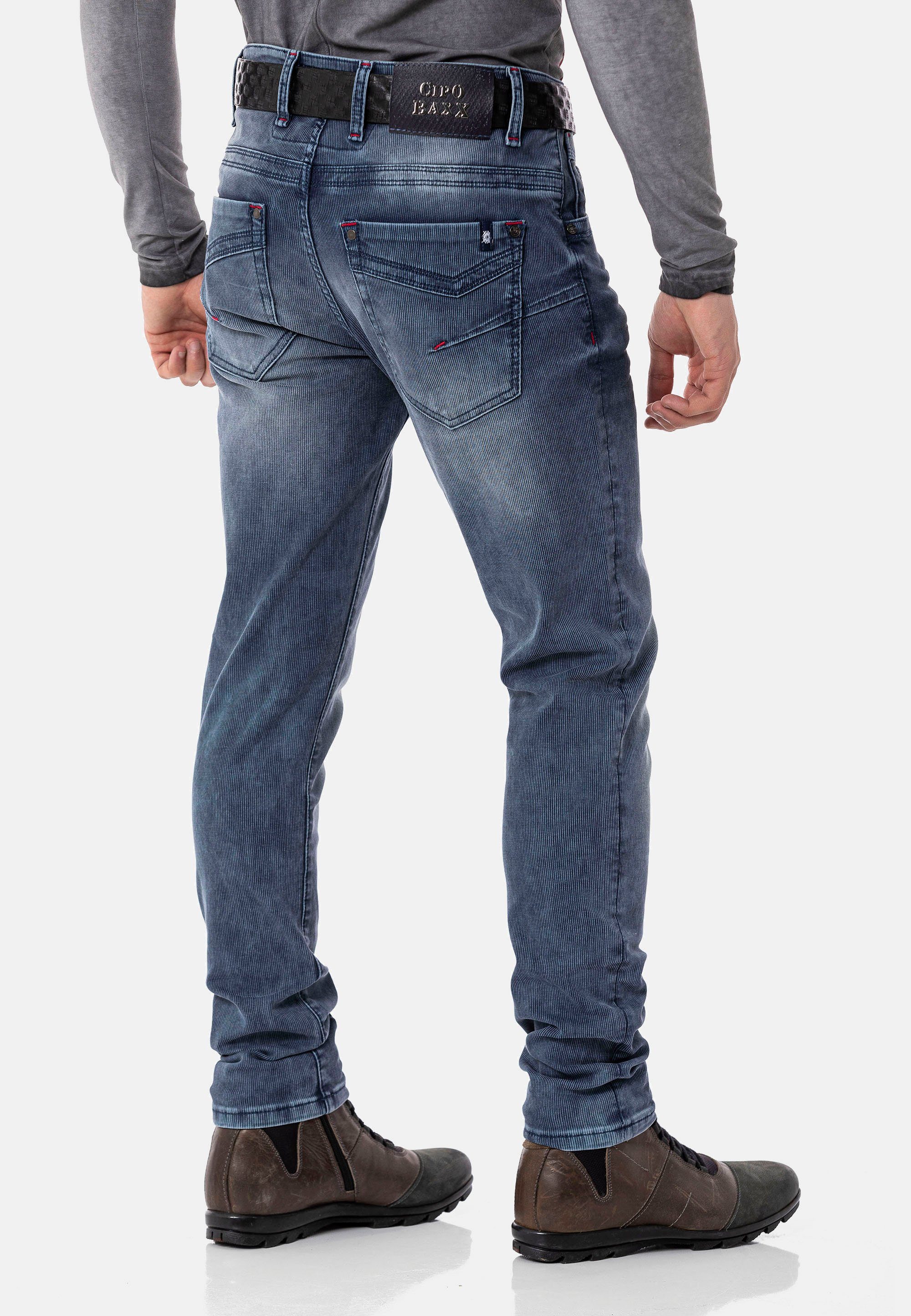 Cipo Cord-Design in blau Straight-Jeans Baxx stilvollem &