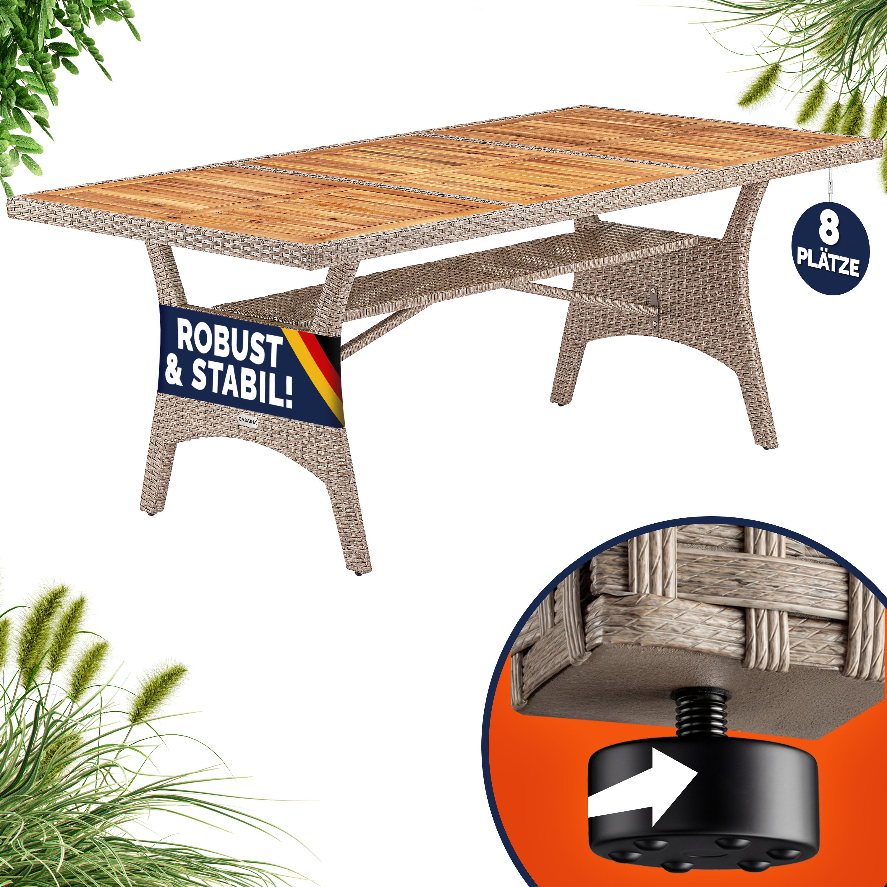 Casaria Gartentisch (1-St), Polyrattan mit Ablage FSC®- zertifiziertes Akazienholz 190x90cm