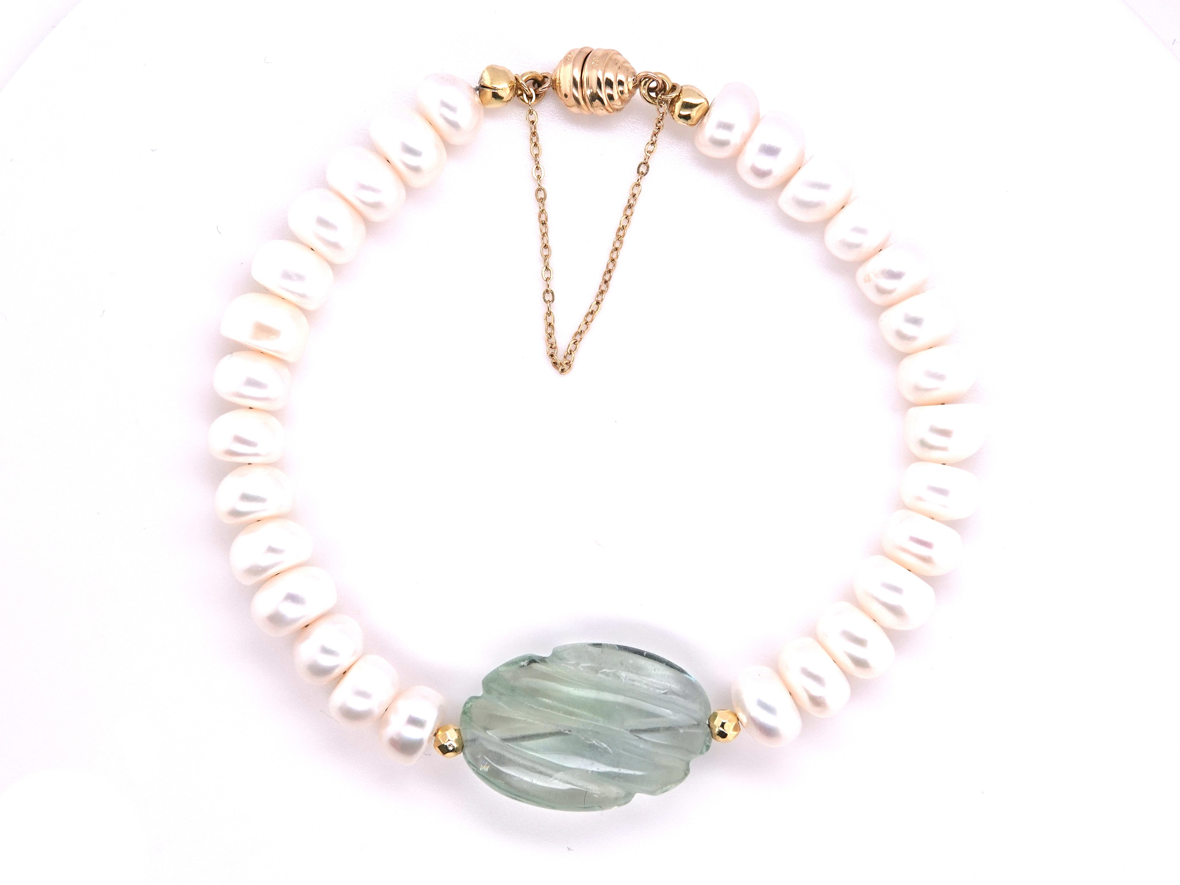 Sogni d'oro Armband mit Fluorit und Süßwasserzuchtperle, Gelbgold 375