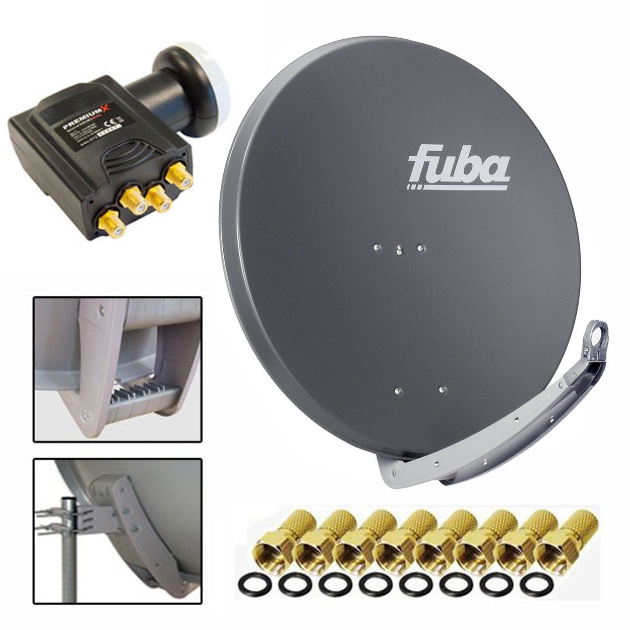 Fuba DAA 850 A Sat Schüssel Anthrazit Deluxe LNB Quad 8x F-Stecker SAT-Antenne