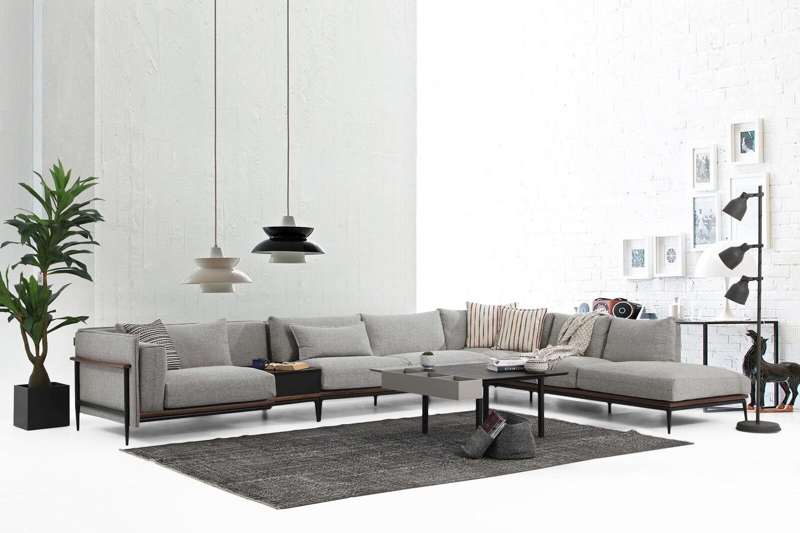 JVmoebel Ecksofa Ecksofa L-Form Sofa Grau Modern Stoff Design Wohnzimmer Polyester XXL, 4 Teile, Made in Europa