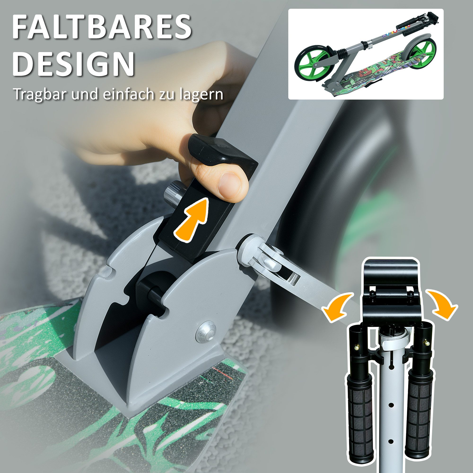 AIYAPLAY Scooter Kinderroller, faltbarer Tretroller mit verstellbarem Lenker, 0 km/h, (Geschenk für 6–12-Jährige), Geschenk für 6–12-Jährige, grün