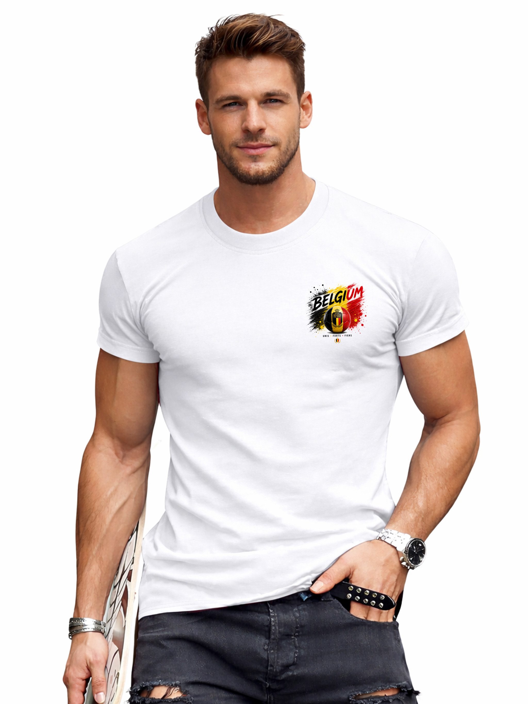 RMK T-Shirt Herren Shirt Rundhals Fußball Belgium Belgien WM 100% Baumwolle
