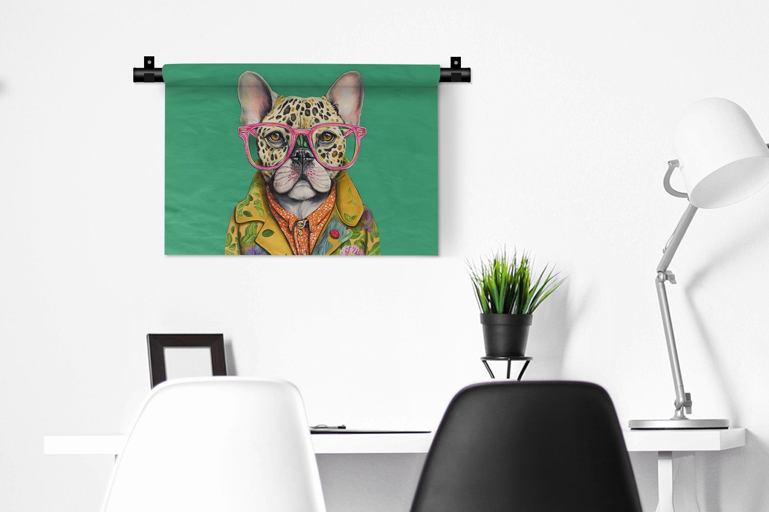 - - Wohnzimmer, Hund Bulldogge - Tiere, MuchoWow Wanddekoobjekt Kinderzimmer Schlafzimmer, Brille Wandbehang, Kleid, Wanddeko für Design -