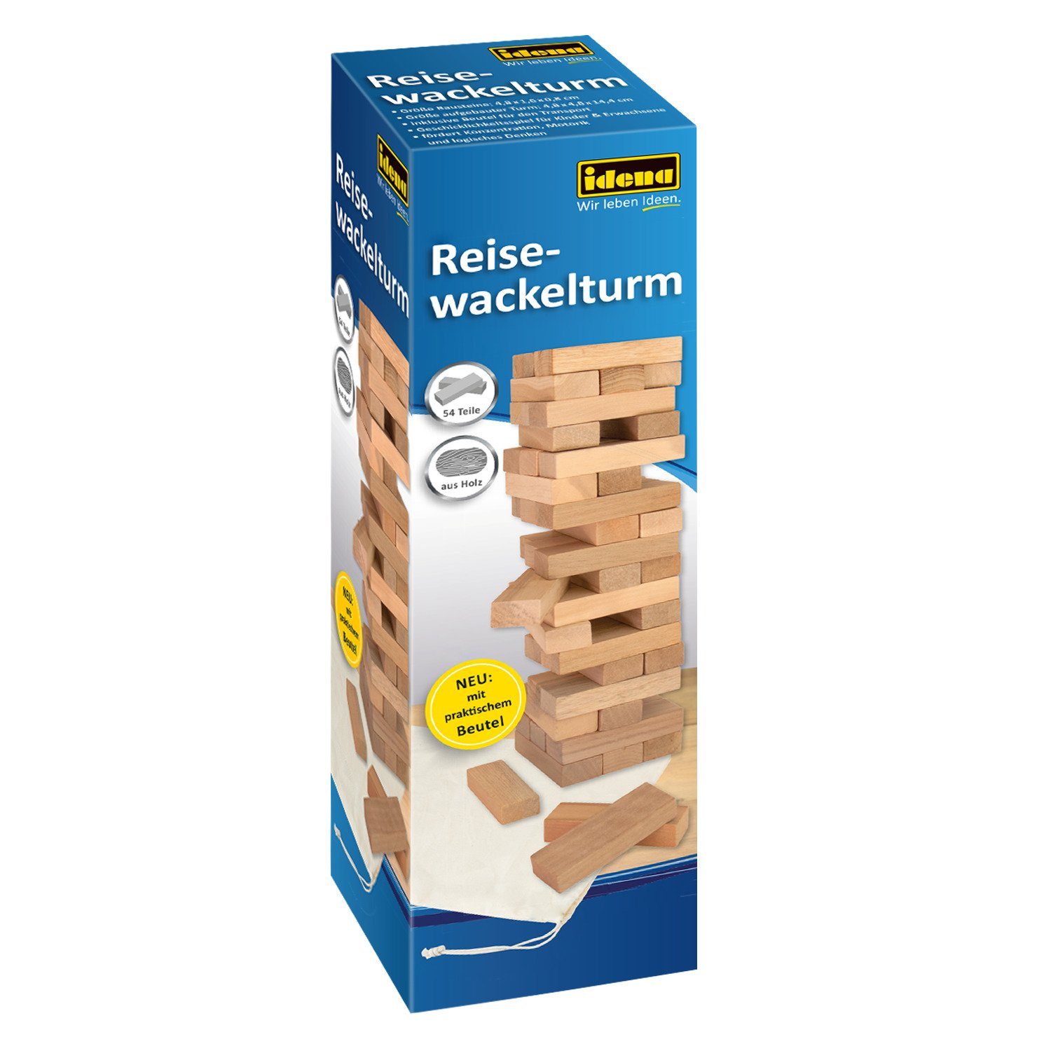 Idena Spiel Idena 40088 - Reisespiel Wackelturm aus Holz, Geschicklichkeitsspiel