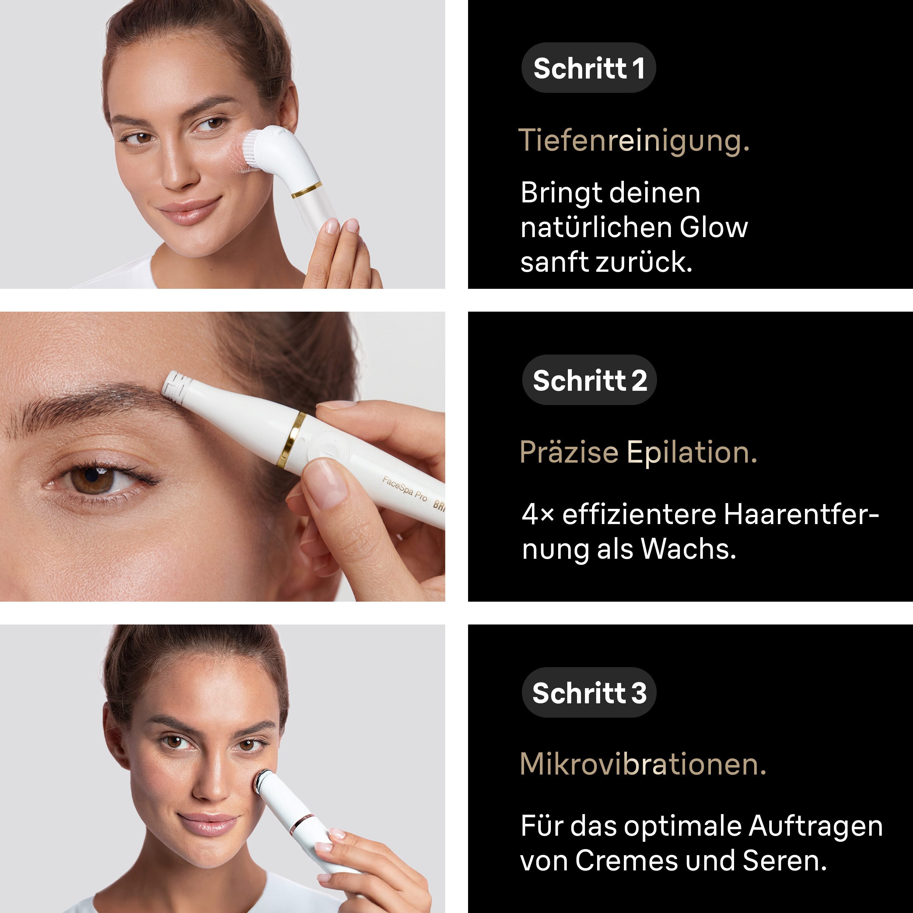 Braun Epilierer FaceSpa Pro 912, Aufsätze: 1 St., mit 3 Extras weiß