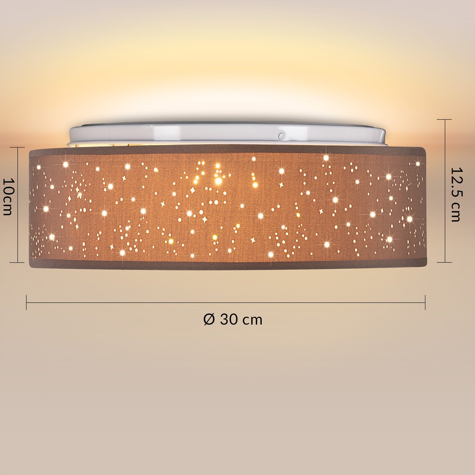 nicht Deckenlampe, Rund Stoffschirm monzana Modern E27 Braun inklusive, Sternenhimmel 1-Flammig Leuchtmittel cm Deckenleuchte, 30