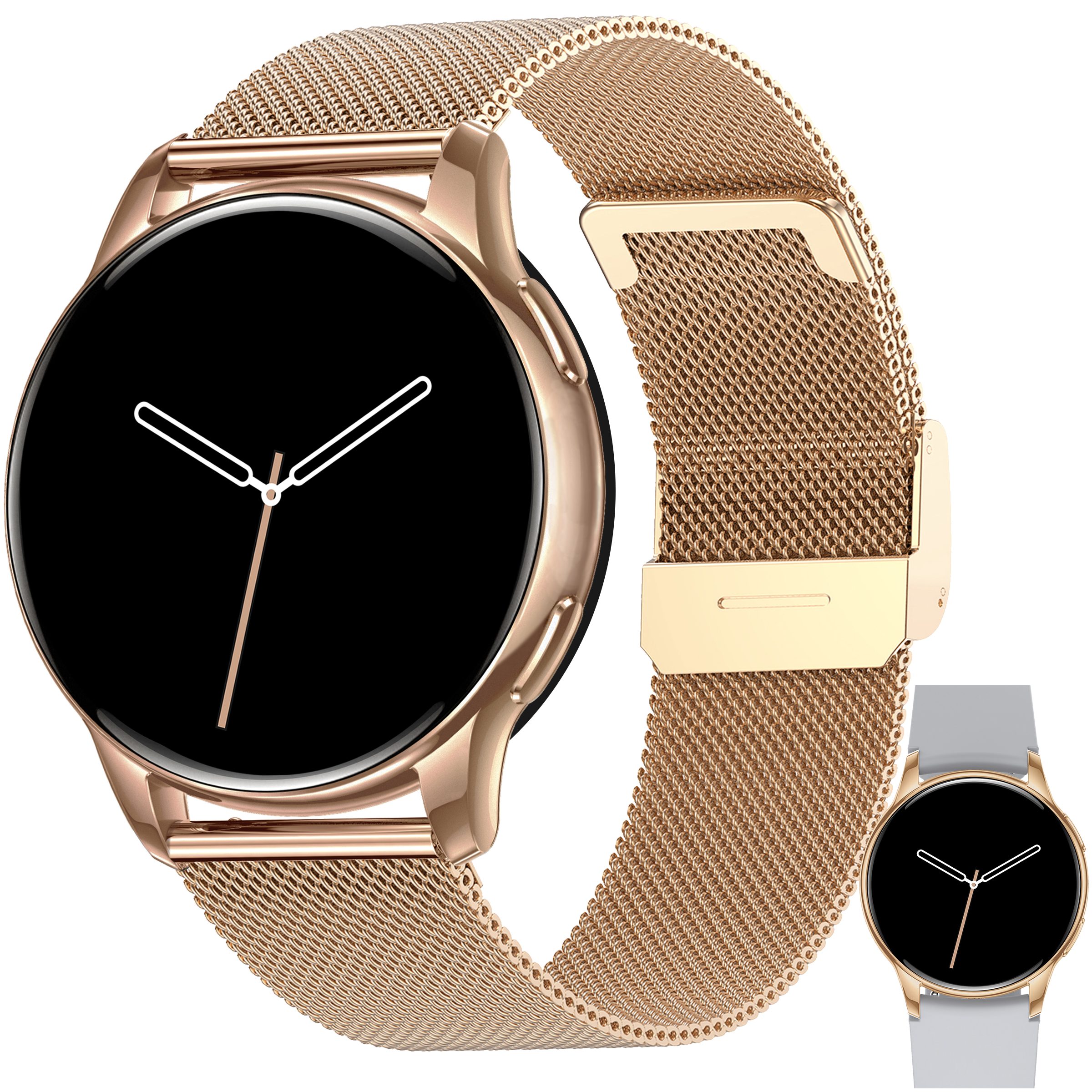 Levowatch F3 Damen mit Telefonfunktion & AMOLED Always-On, Fitness Tracker Smartwatch (3,8 cm/1,3 Zoll, Android / iOS), 42mm Frauengröße, 3x Wechselarmband, Frauenmonitor, Puls, Anrufe, wasserdicht, Blutdruck, Musiksteuerung, 3x Armbänder, Markenqualität