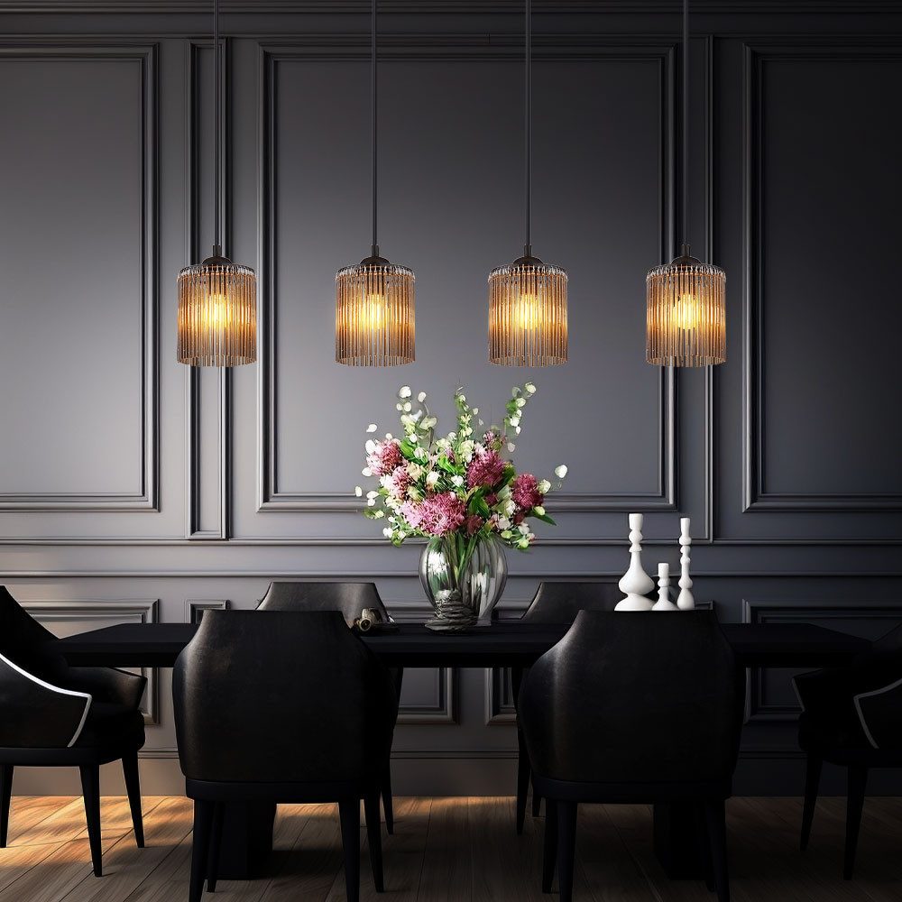 NOWA Hängeleuchte, Leuchtmittel nicht inklusive, Pendelleuchte Hängelampe Esszimmerleuchte 4 flammig rauch