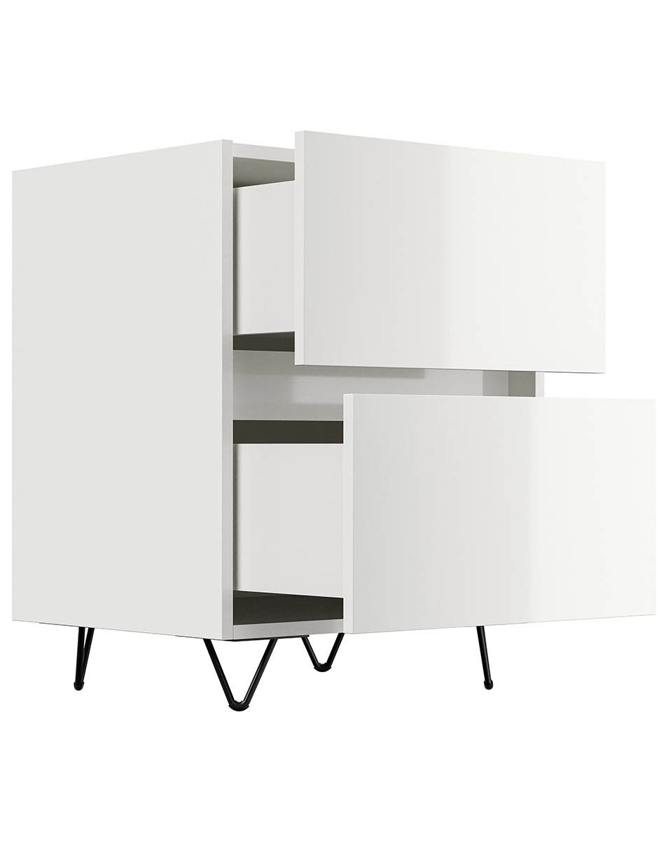 Posseik Waschtisch-Set Nachttisch FAVIER 50 x 65cm, 2 Schubladen, weiß-hochglanz, (Sideboard, 1-St., Sideboard)