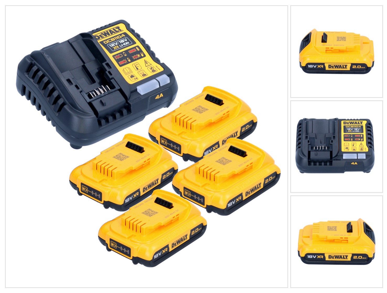 DeWalt DCB 1104 D4 Akku Starter Set 12 V / 18 V 4x Akku 2,0 Ah + DCB 1104 Akkupacks