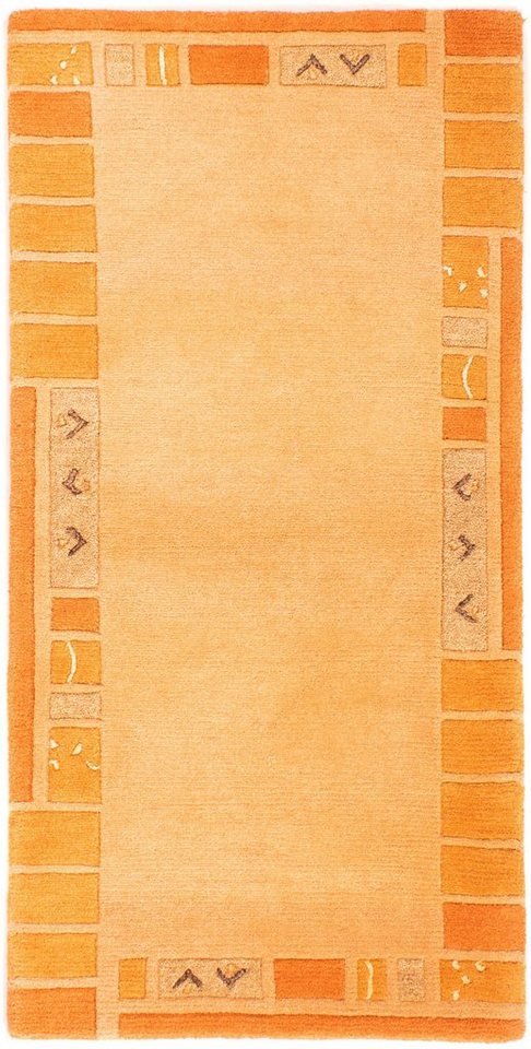 Wollteppich Nepal - 140 x 70 cm - orange, morgenland, rechteckig, Höhe: 18  mm, Wohnzimmer, Handgeknüpft, Einzelstück mit Zertifikat