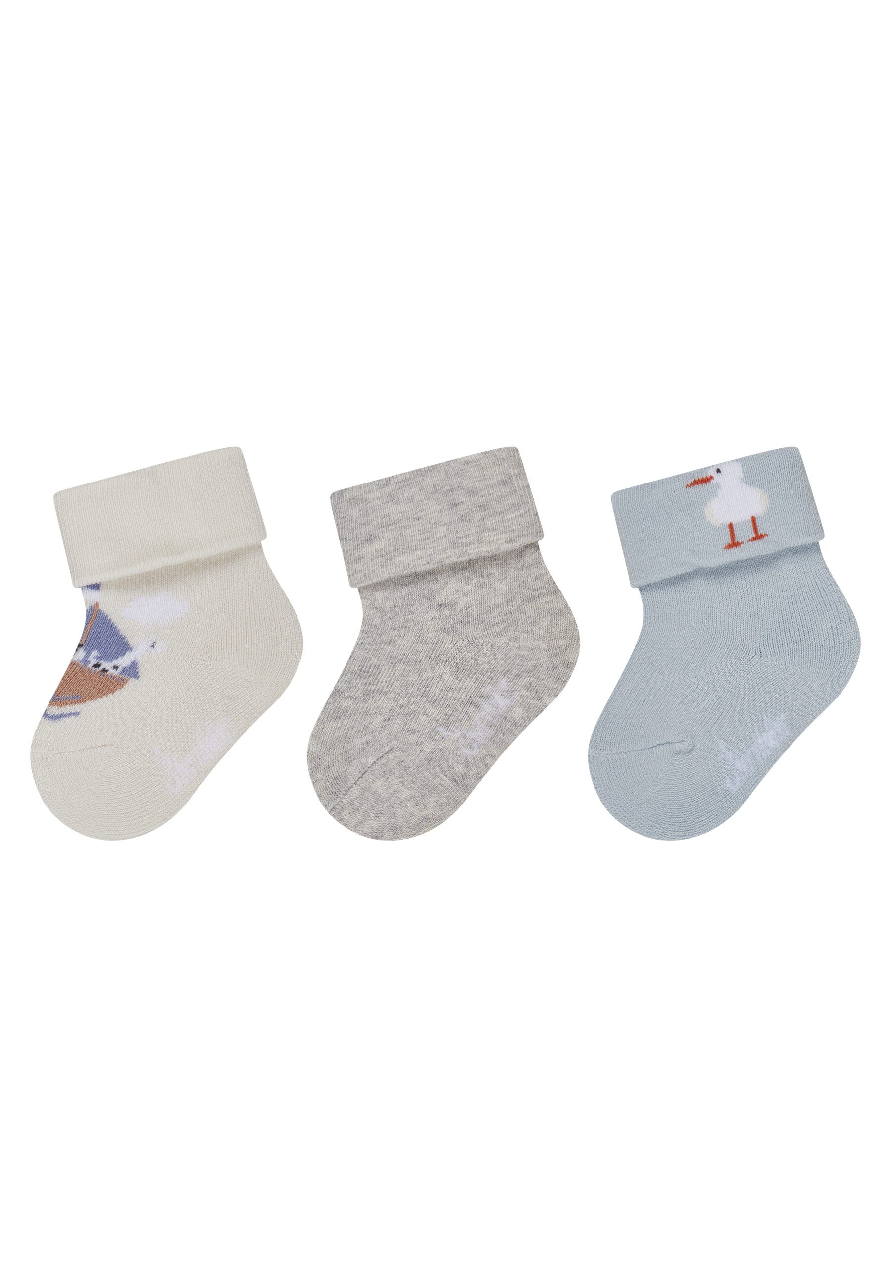 Sterntaler® Basicsocken Baby Socken 3er-Pack Schiff (3-Paar, 3er-Pack) Baby Socken 3er mit Umschlag, Innenfrottee, weich, warm, atmungsaktiv