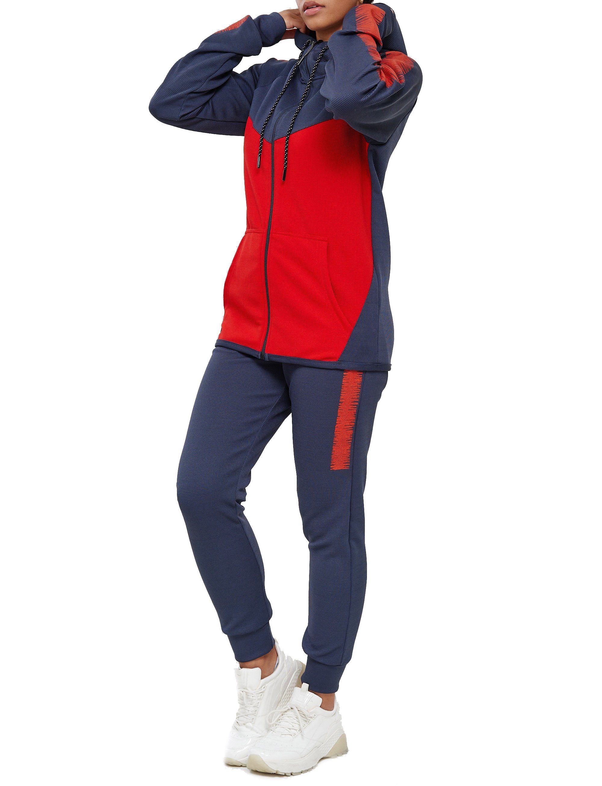 L.gonline Freizeitanzug Damen Jogging-ANZUG, mit Bündchen und Tunnelzug, Trainingsanzug (Kapuzenjacke mit Reißverschluss, Hose, 2-tlg), Fitness Freizeit Casual