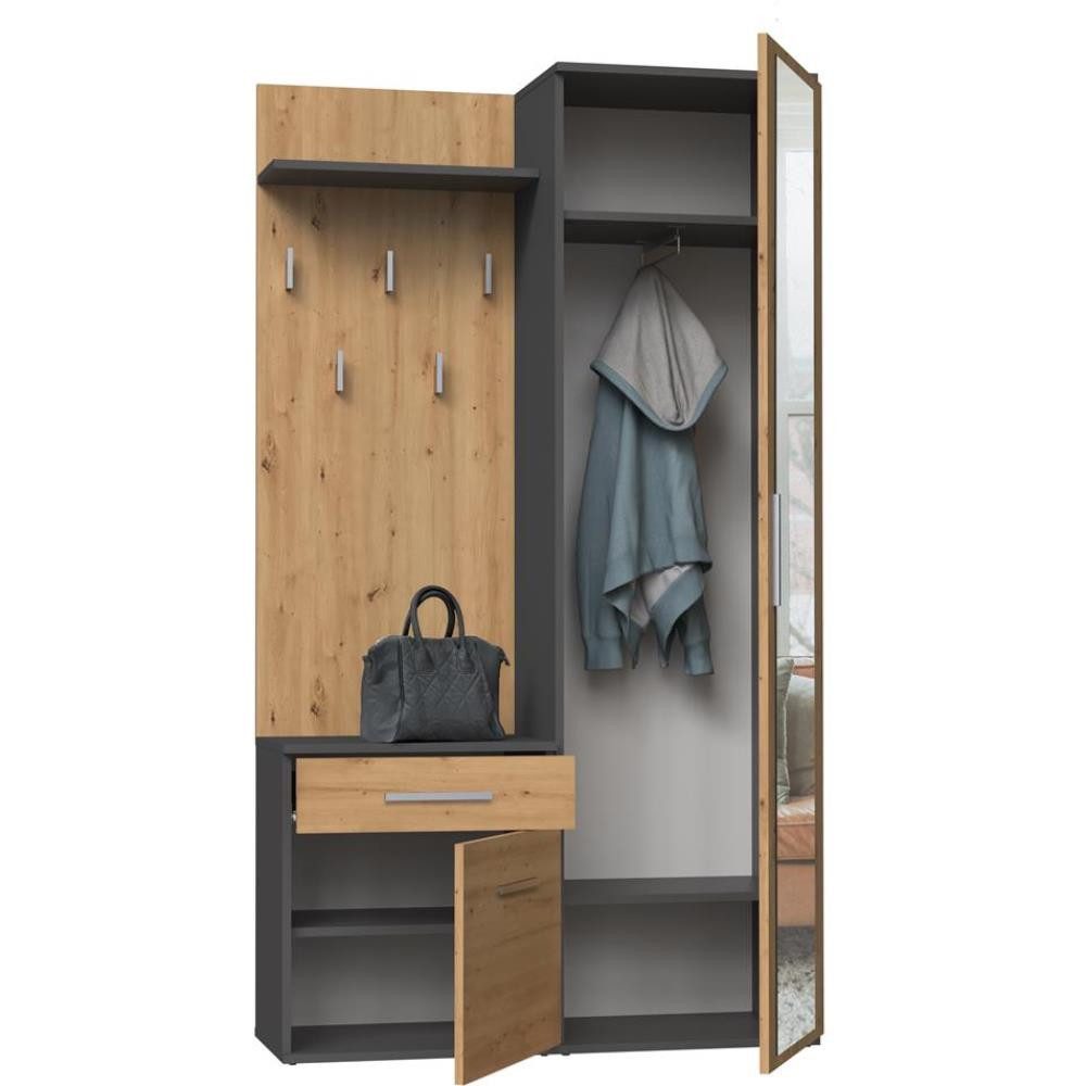 Beautysofa Kompaktgarderobe Fiora (Garderobenschrank + Paneel + Schuhschran günstig online kaufen