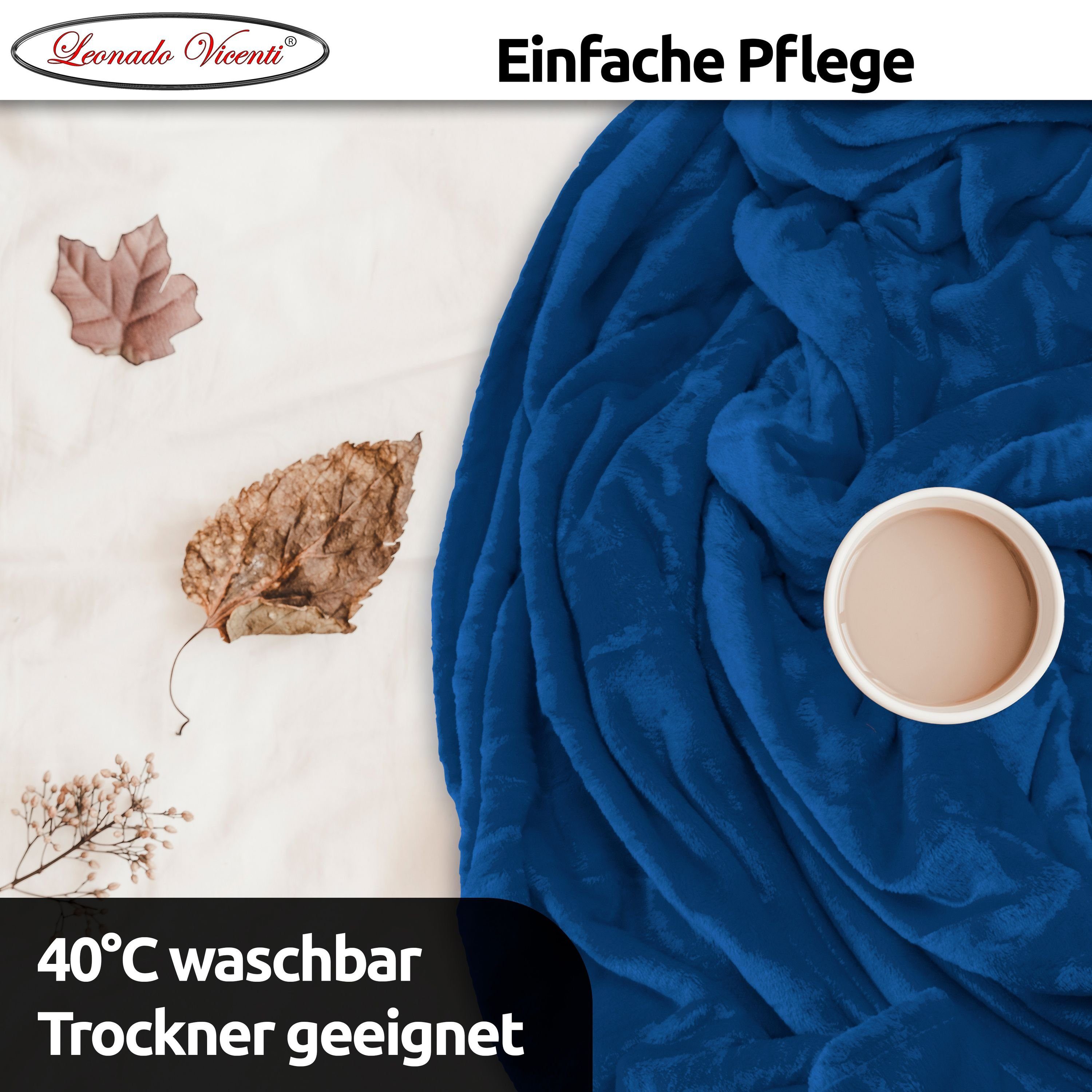 Wohndecke kuschelig warm 150x200, 220x240 oder 270x230, Leonado Vicenti, Kuscheldecke flauschig weich, Einfarbig