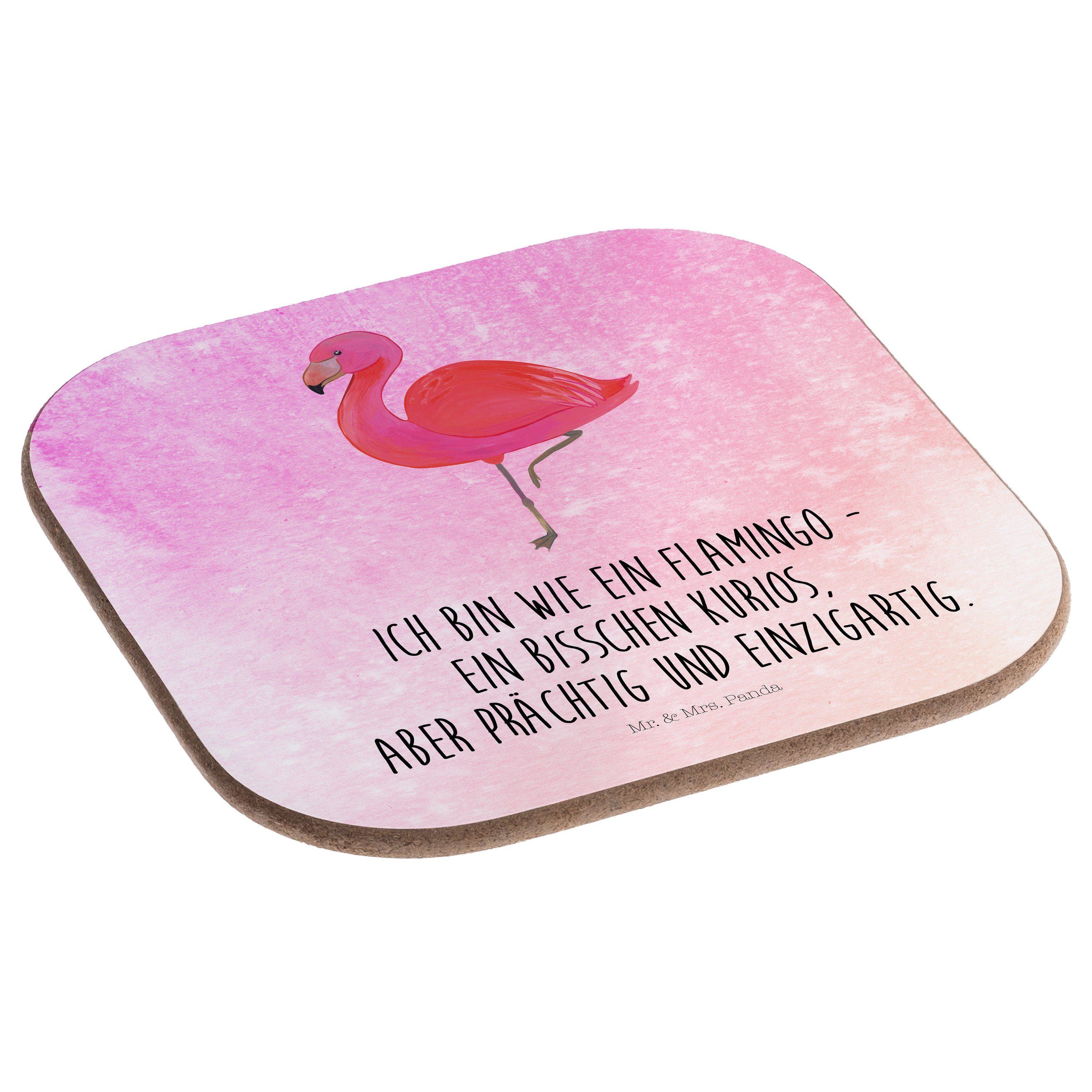 Mr. & Panda Geschenk, Flamingo 1-tlg. Aquarell - Mrs. classic Getränkeuntersetzer Getränkeuntersetzer, - ich, Pink