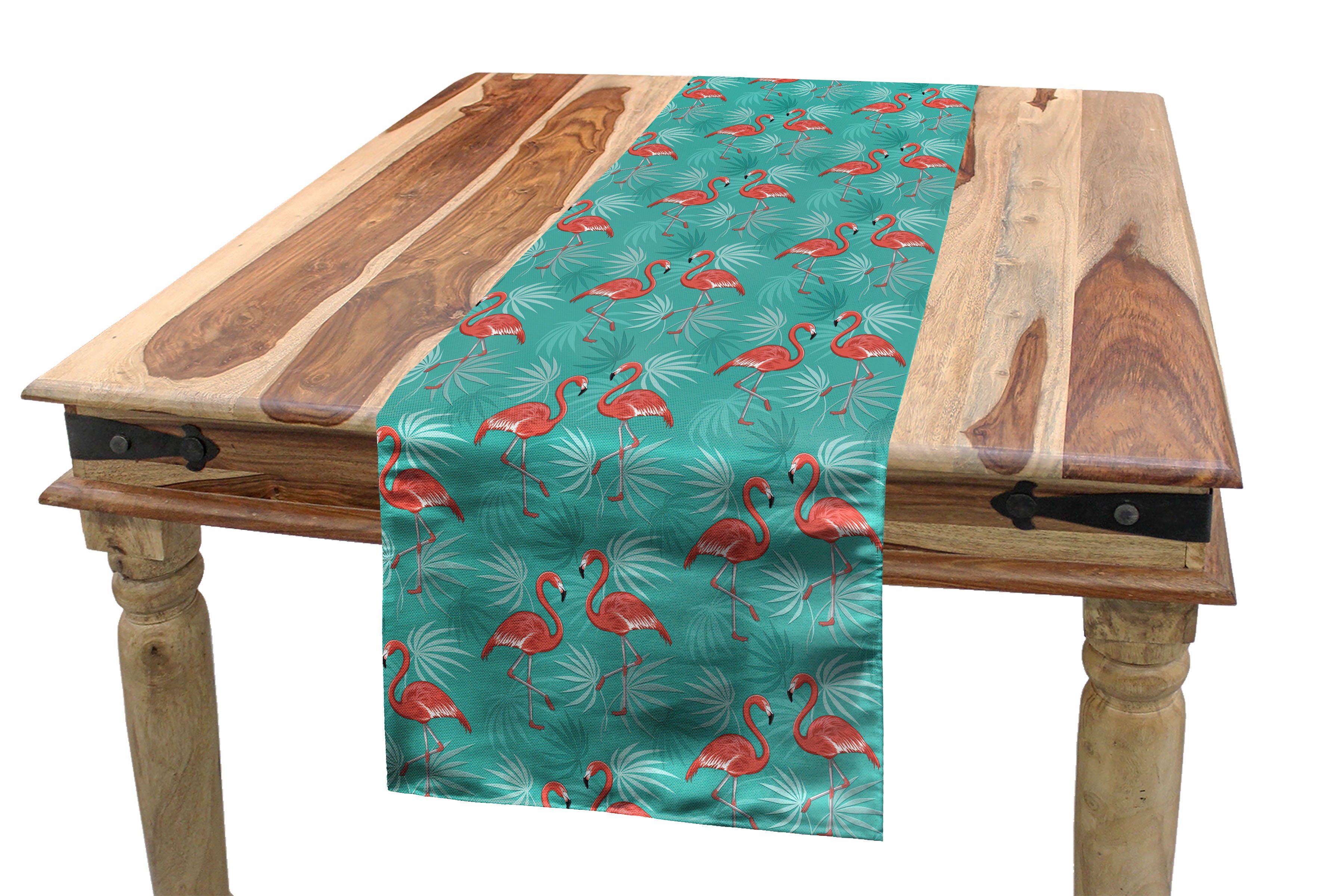 Abakuhaus Tischläufer Esszimmer Küche Rechteckiger Dekorativer Tischläufer, Flamingo Vögel Exotische Blätter