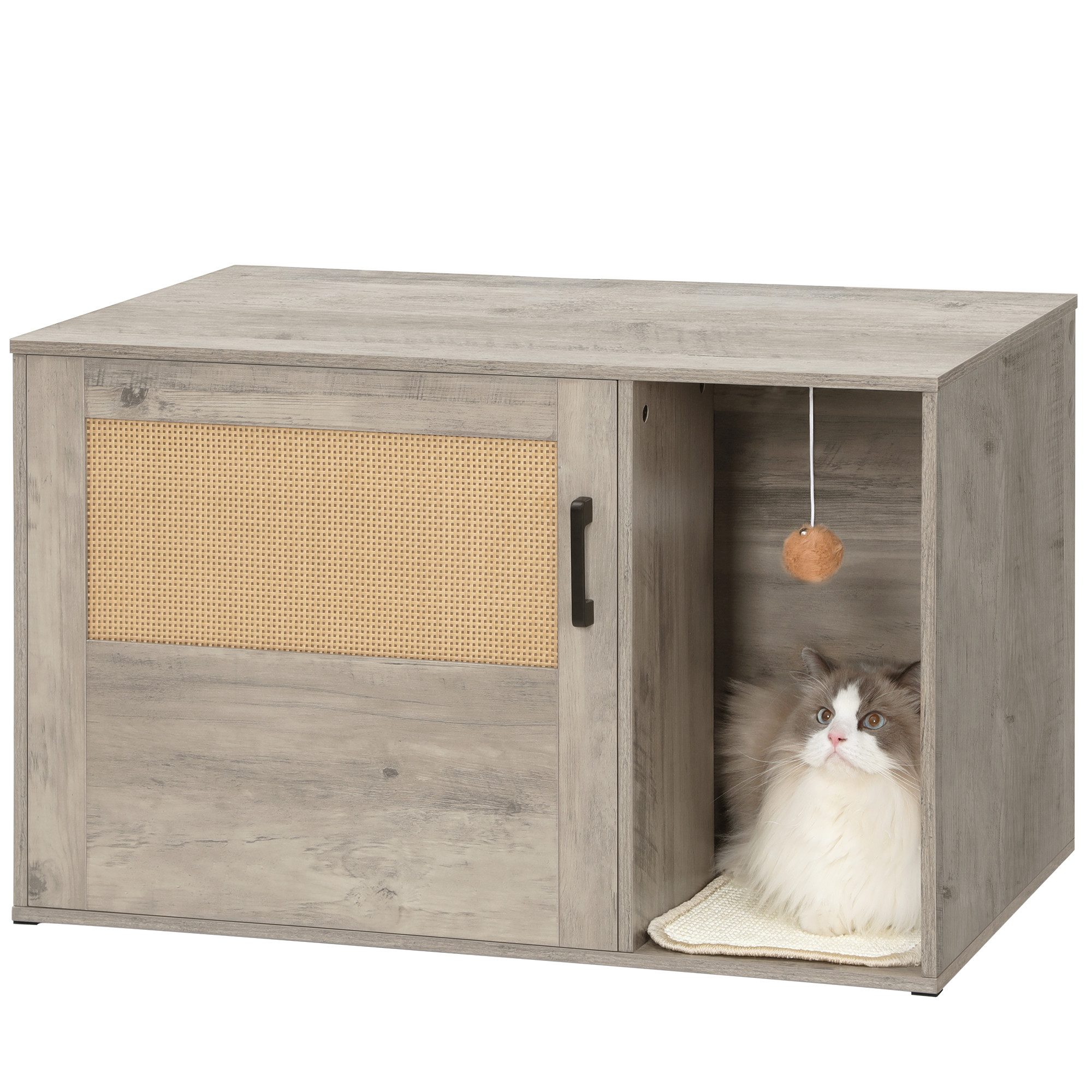 Katzentoilette Katzenklo-Schrank mit Rattan Tür, Speicher Schrank Sitzbank