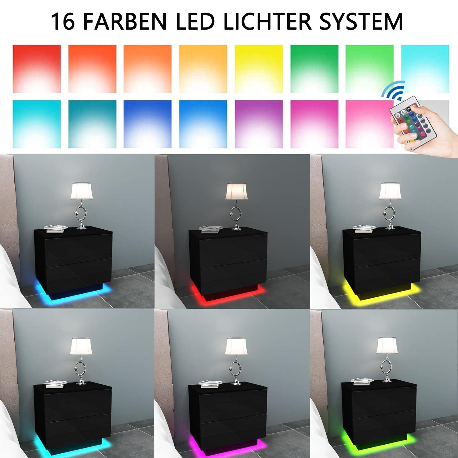 Dripex Nachttisch Nachttisch Nachtschrank mit LED-Beleuchtung und 2 Schubladen – Bild 5 von 5