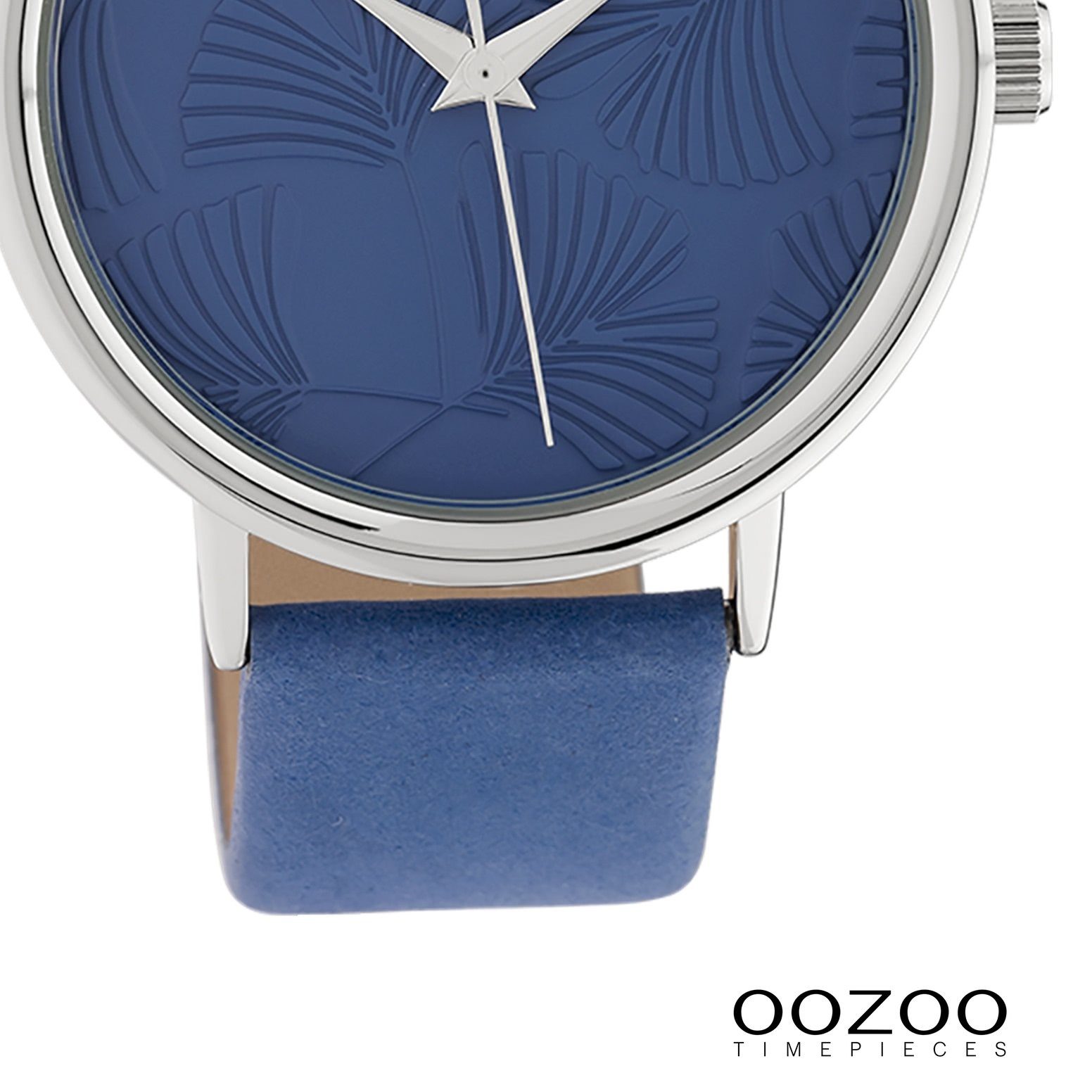 OOZOO Armbanduhr Fashion Lederarmband (ca. 42mm), Timepieces, Oozoo Quarzuhr OOZOO groß rund, Damen blau, Damenuhr