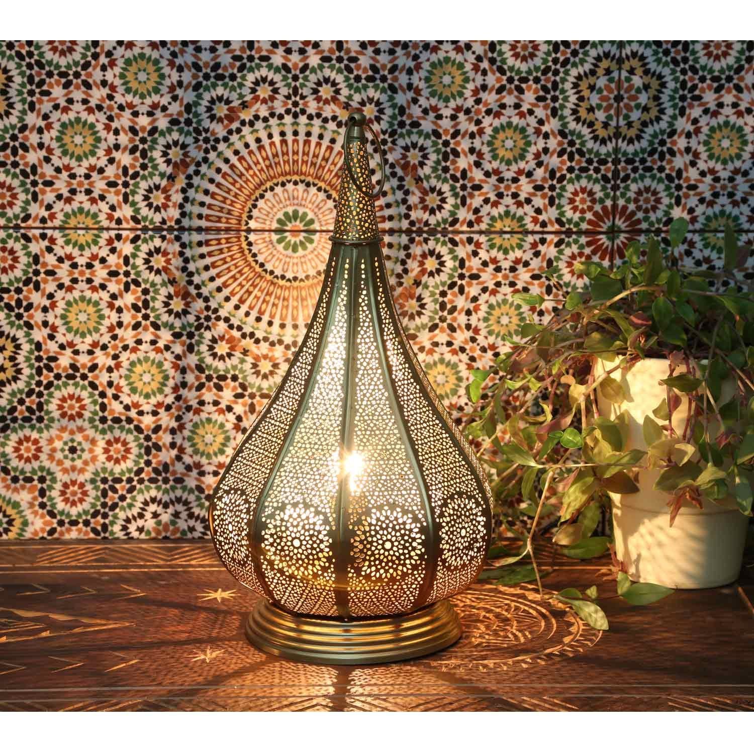 Casa Moro Nachttischlampe Orientalische Tischlampe Monza Gold, marokkanische Laterne, ohne Leuchtmittel, für elektrische und Kerzenbeleuchtung IRL610