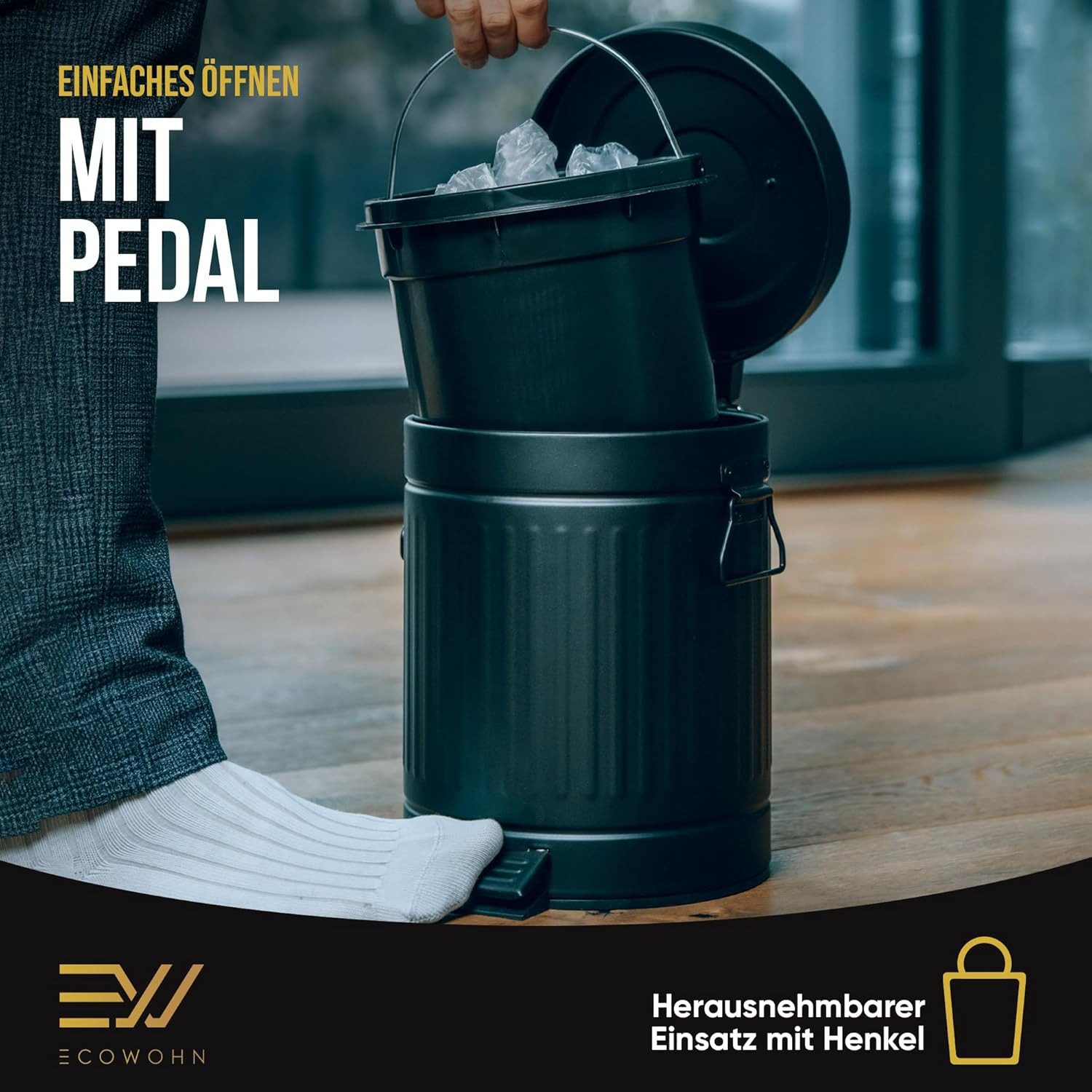 EcoWohn Kosmetikeimer Mülleimer 5 L – im Vintage-Design, Softclose, Landhausstil, geruchsdicht