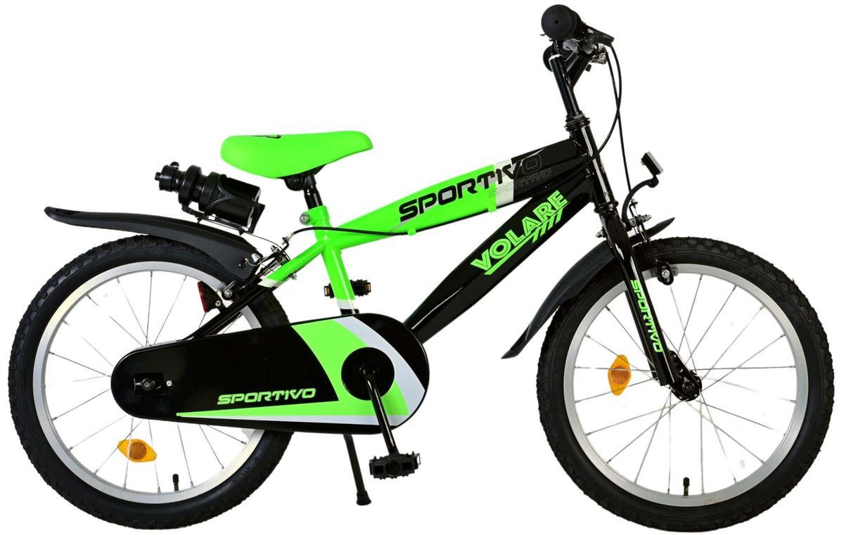 Volare Kinderfahrrad 18 Zoll Fahrrad Kinderfahrrad MTB BMX Rad Bike Sportivo Grün 2071, 1 Gang, Seitenständer, Schutzbleche, Trinkflasche, Kettenschutz