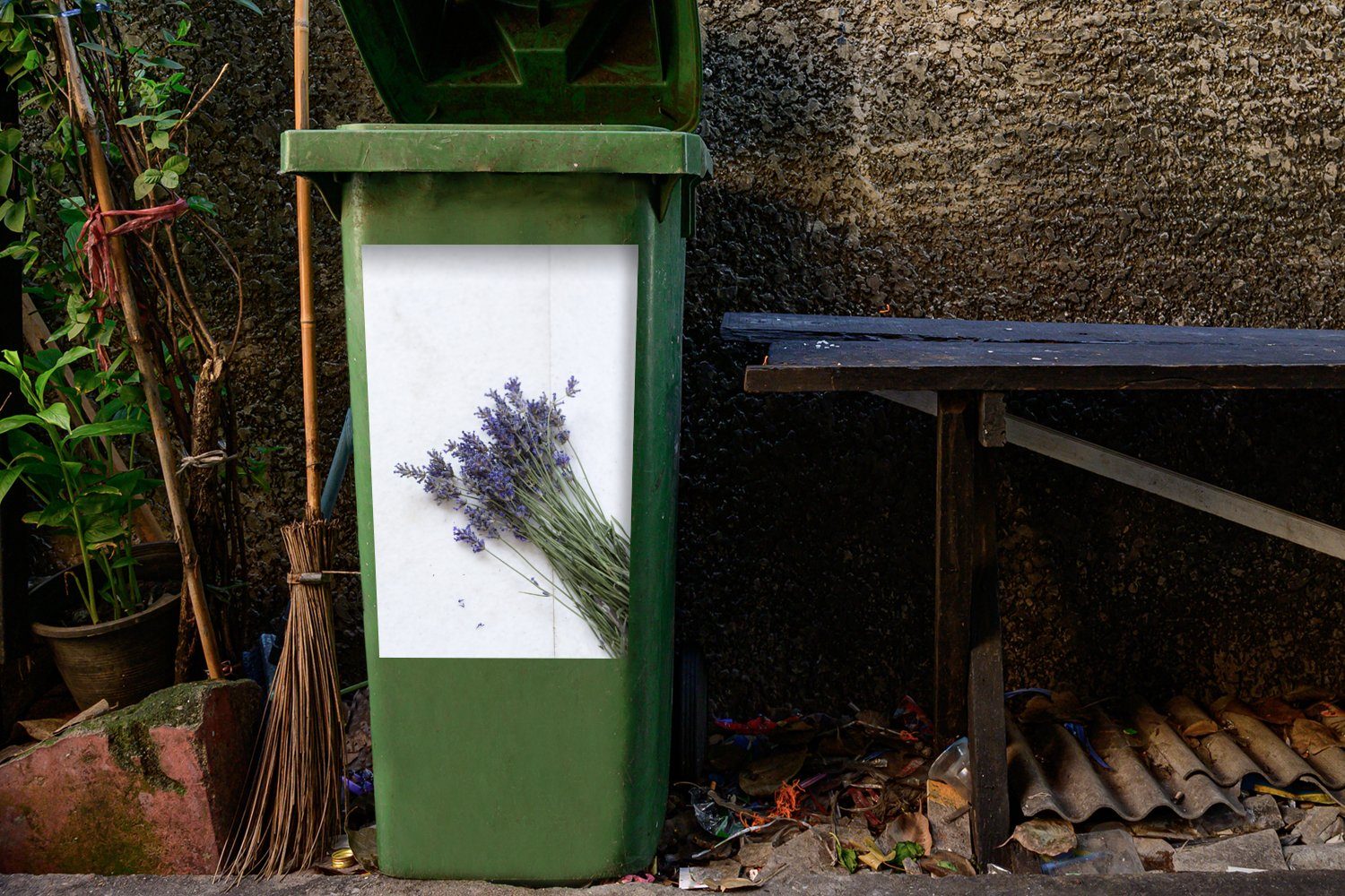 St), Marmor auf Wandsticker Abfalbehälter Container, Geernteter (1 Mülleimer-aufkleber, MuchoWow medizinischer Lavendel Mülltonne, Sticker,