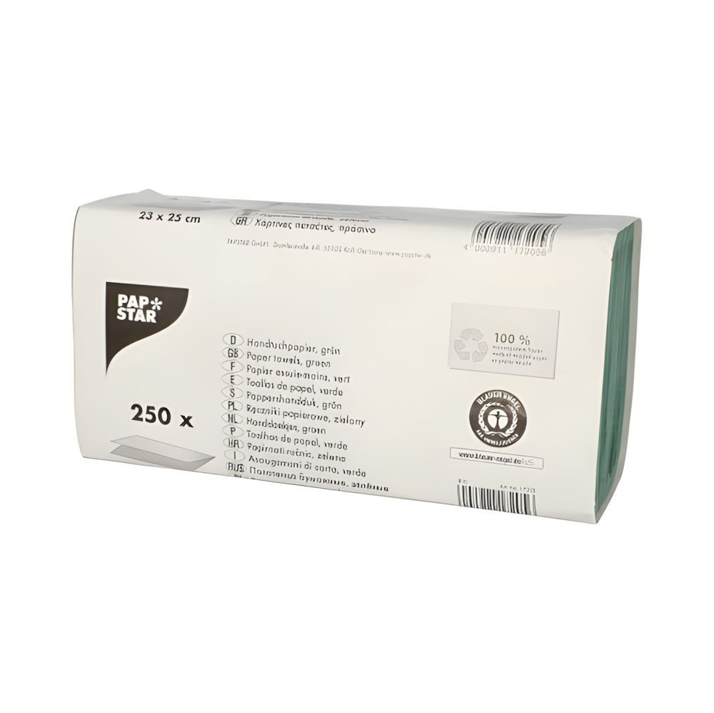 PAPSTAR Papierhandtuch 250 x Blatt Handtuchpapier V-Falz 23 x 25 cm grün Zick Zack 1-lagig
