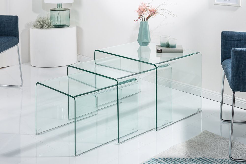 riess-ambiente Couchtisch FANTOME 60cm transparent (Set, 3-St., 3x Couchtisch), Wohnzimmer · Glas · eckig · Modern Design