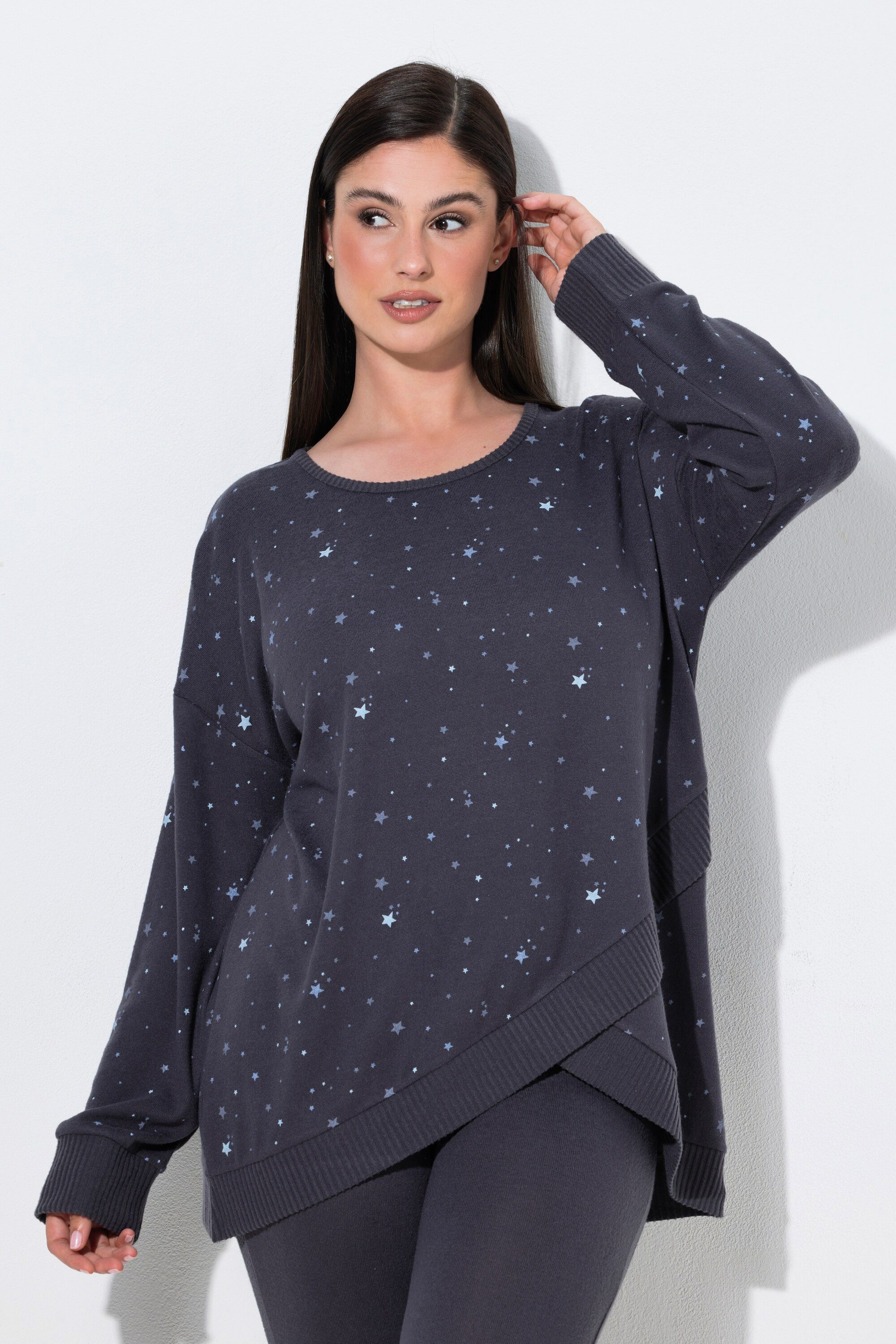 Ulla Popken Sweatjacke Loungewear-Sweater Sterne oversized Rundhals