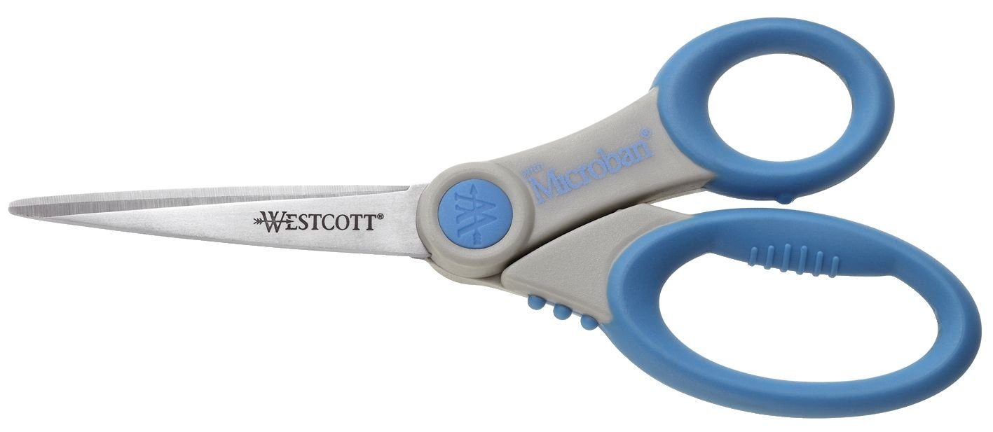 WESTCOTT Universalschere 00 Schere Microban® Softgrip, rostfrei, asymmetrisch, grau/blau, 21 cm