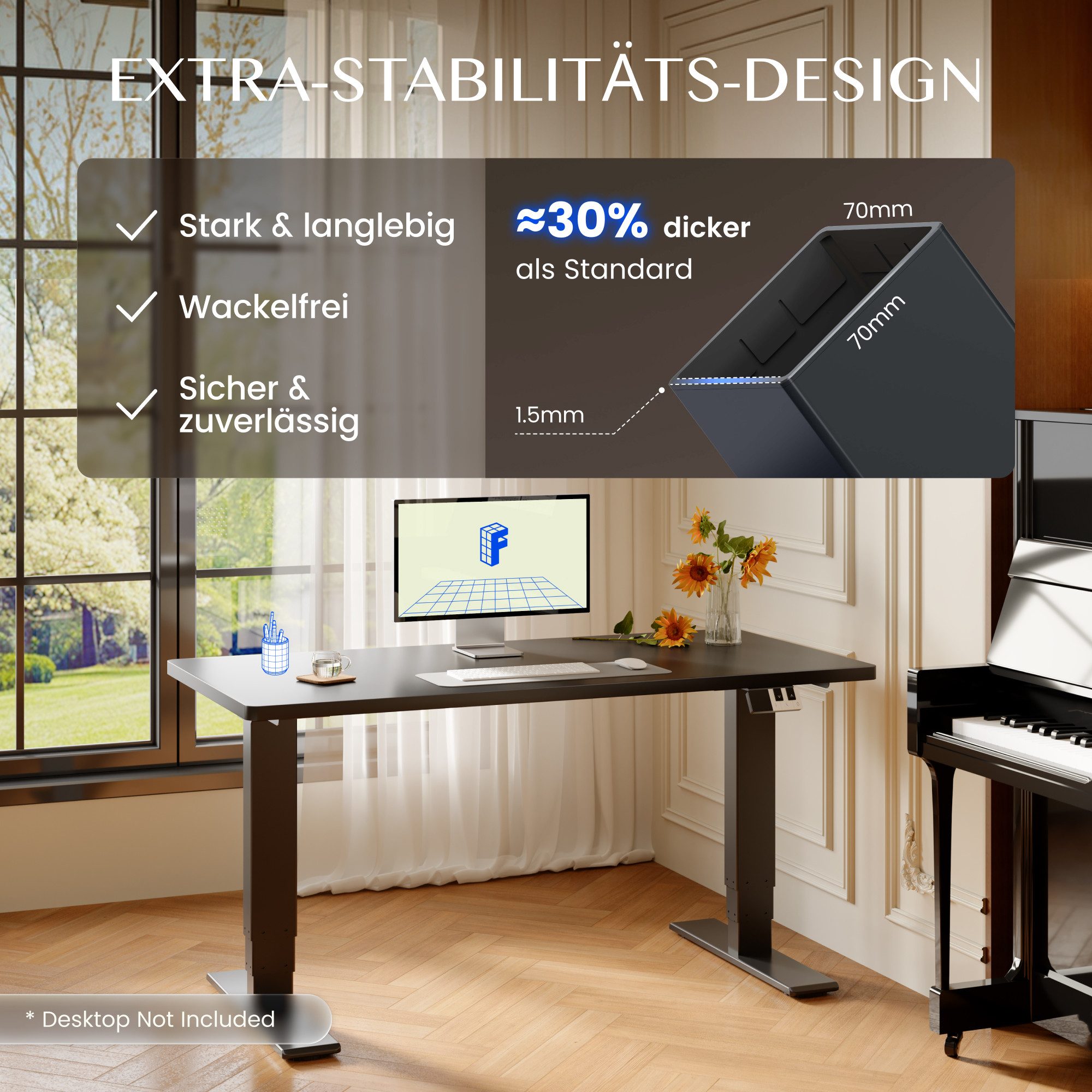 FLEXISPOT Schreibtisch Elektrisch höhenverstellbares Tischgestell (EC5 Serie) (Dual-Motor & 3-Fach-Teleskop & 3 Speicherhöhen, Zeit-Erinnerungsfunktion, Softsta – Bild 5 von 5