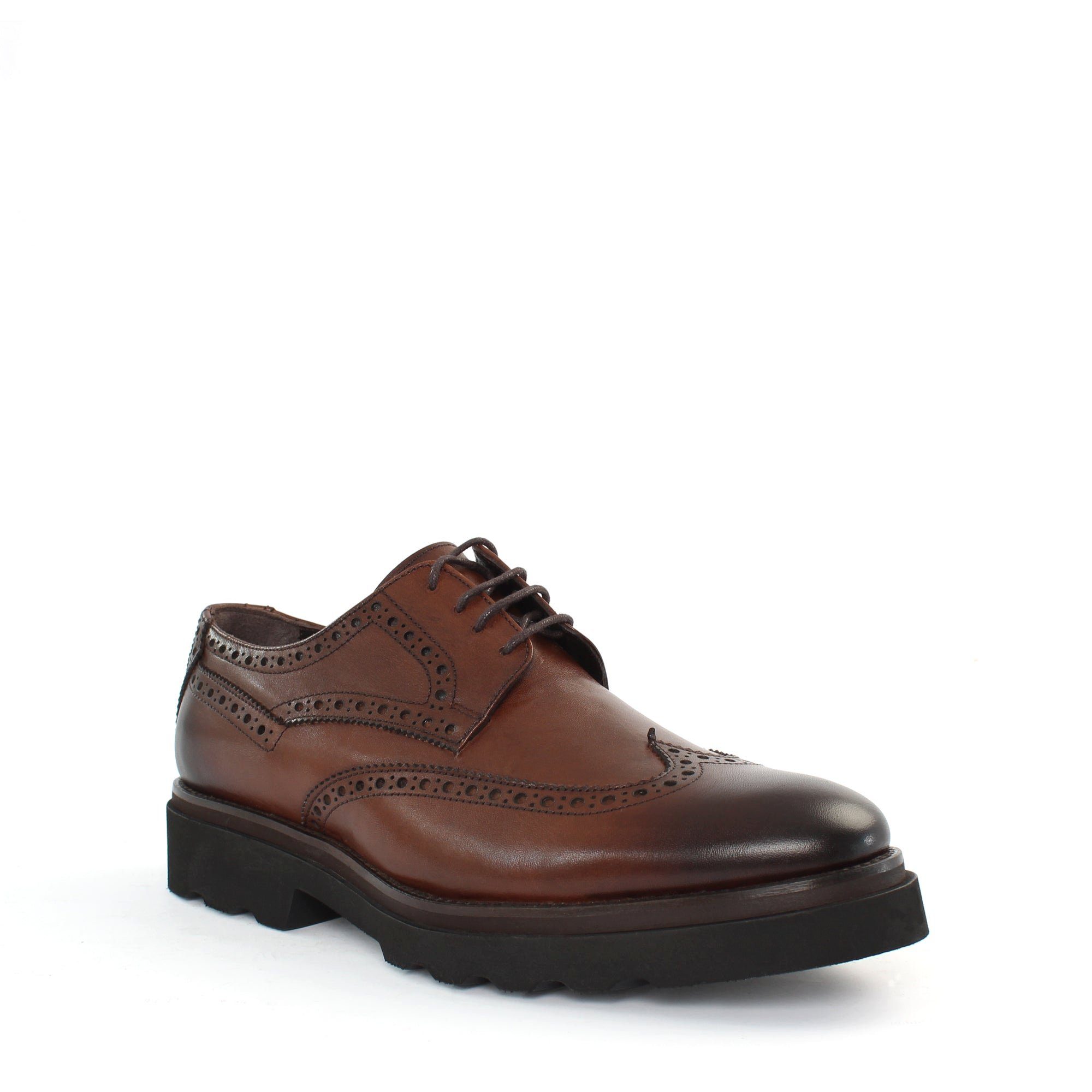 Celal Gültekin Brogue Schnürschuhe Blockabsatz Glattleder Perforierung Casual Herren Schnürschuh Glattleder, Brogue-Perforierung, Plateau-EVA-Sohle, Braun, 44 – Bild 3 von 5
