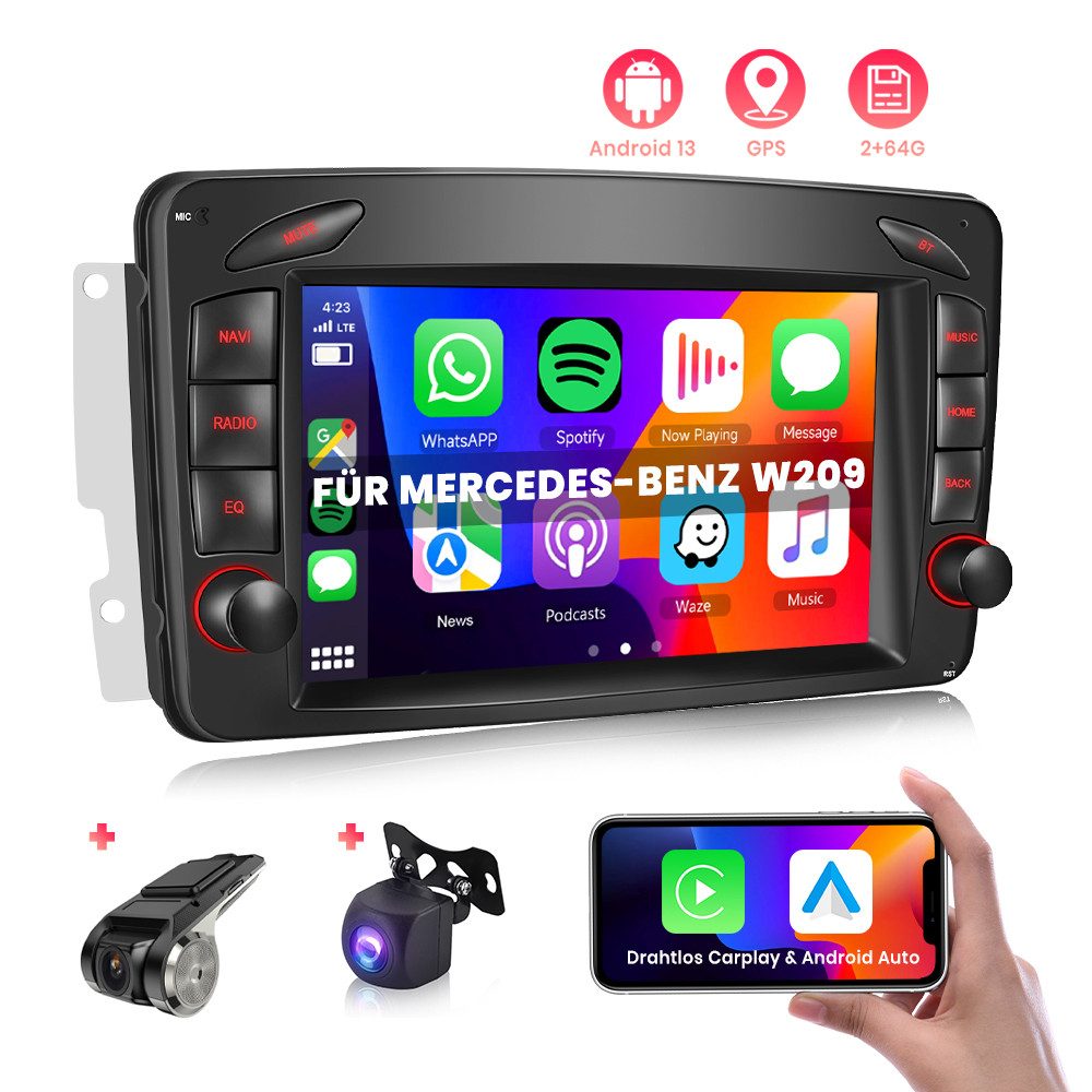 2 Din 7'' Android 13.0 Car Player (2+64G) für Mercedes-Benz W209 Autoradio