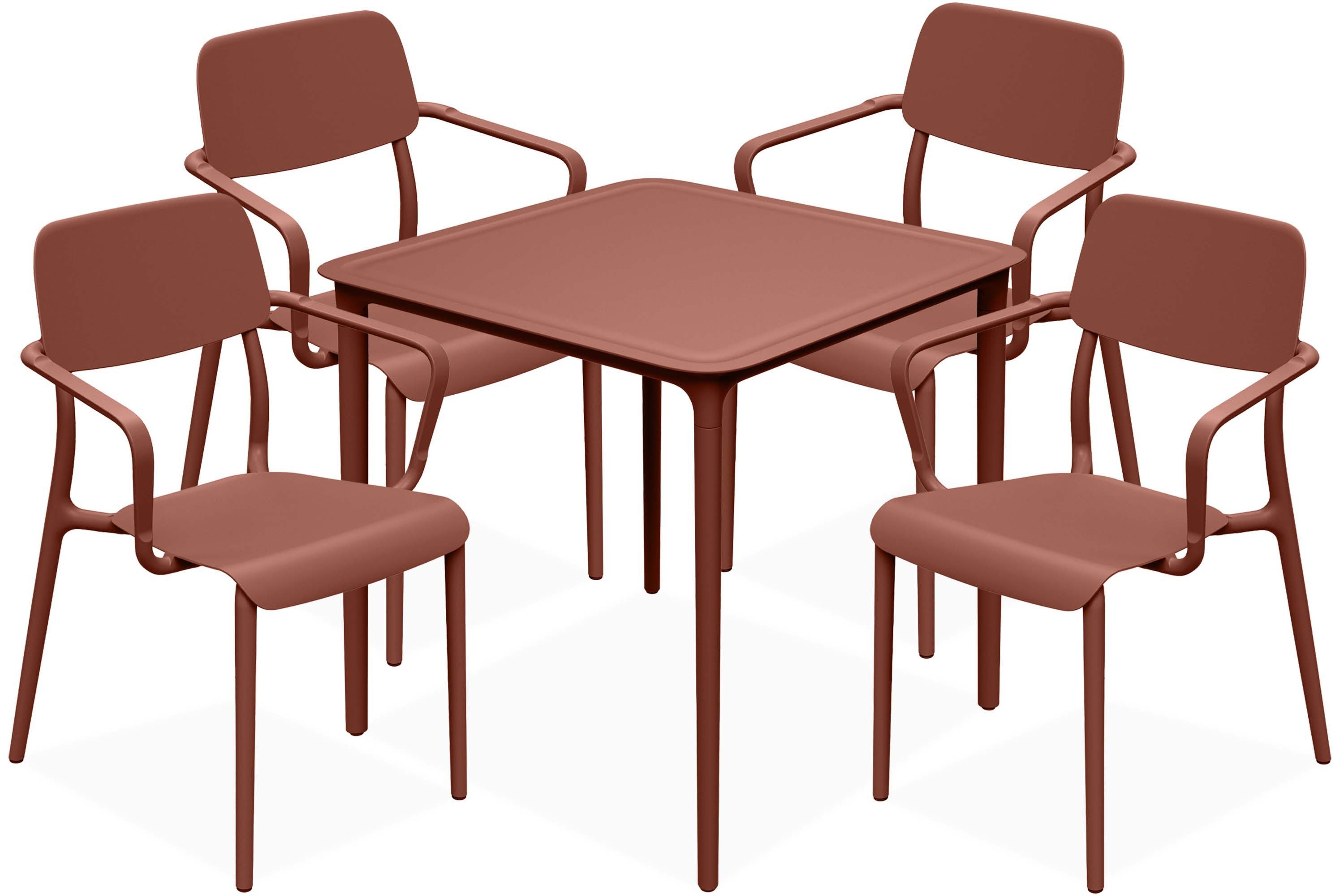 KONSIMO® Garten-Essgruppe GALIO Sitzgruppe, Gartenmöbel-Set, hergestellt in der EU, Modern, (aus hochwertigem Kunststoff, 5-tlg., 4 Stühle, 1 Tisch), stapelbar, witterungsbeständiges Material, Gartengarnitur, Armlehnen