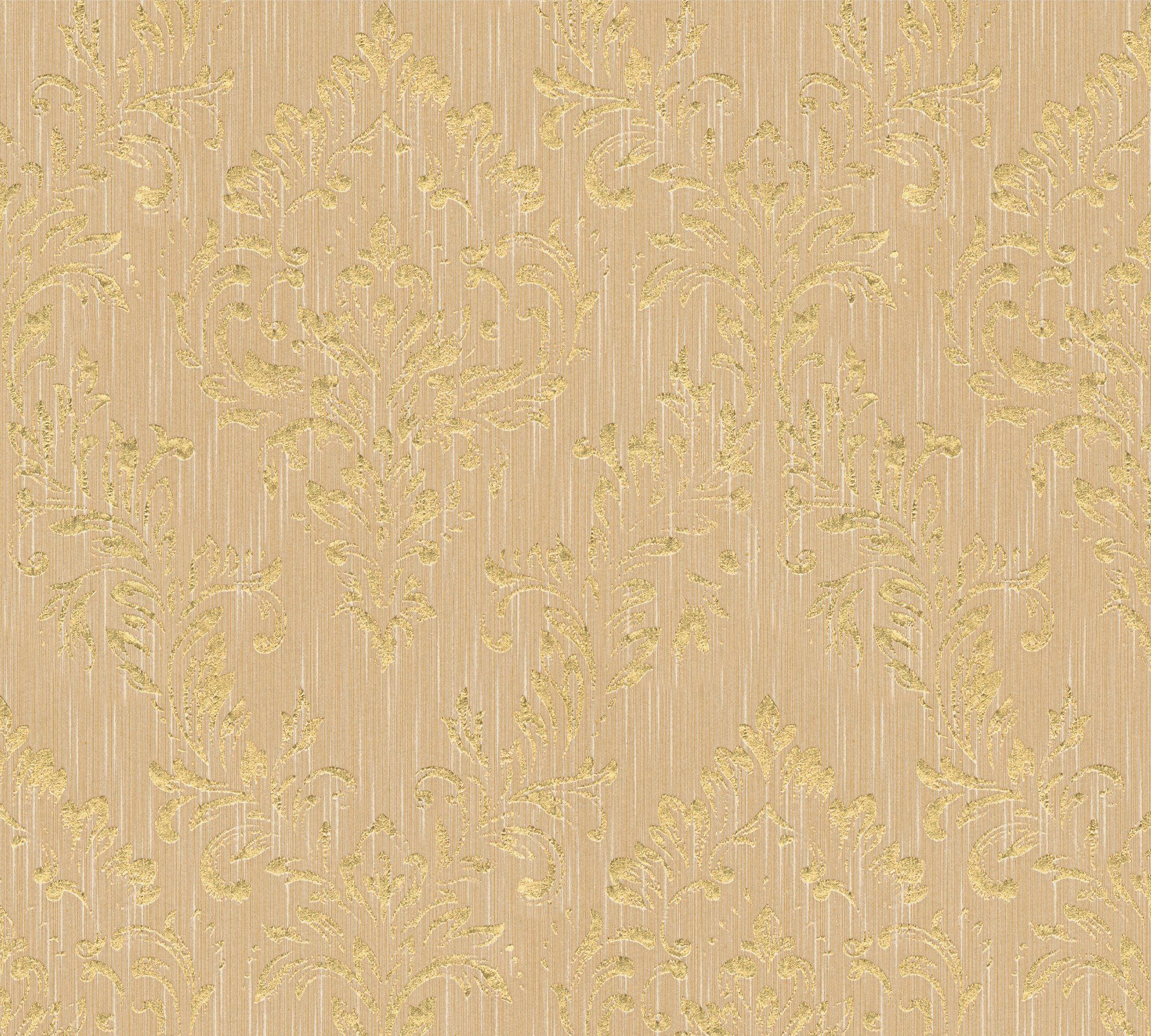 tremendous A.S. Création Architects Paper glänzend, Barock Textiltapete Tapete Barock, Silk, Ornament samtig, matt, Metallic gold/beige