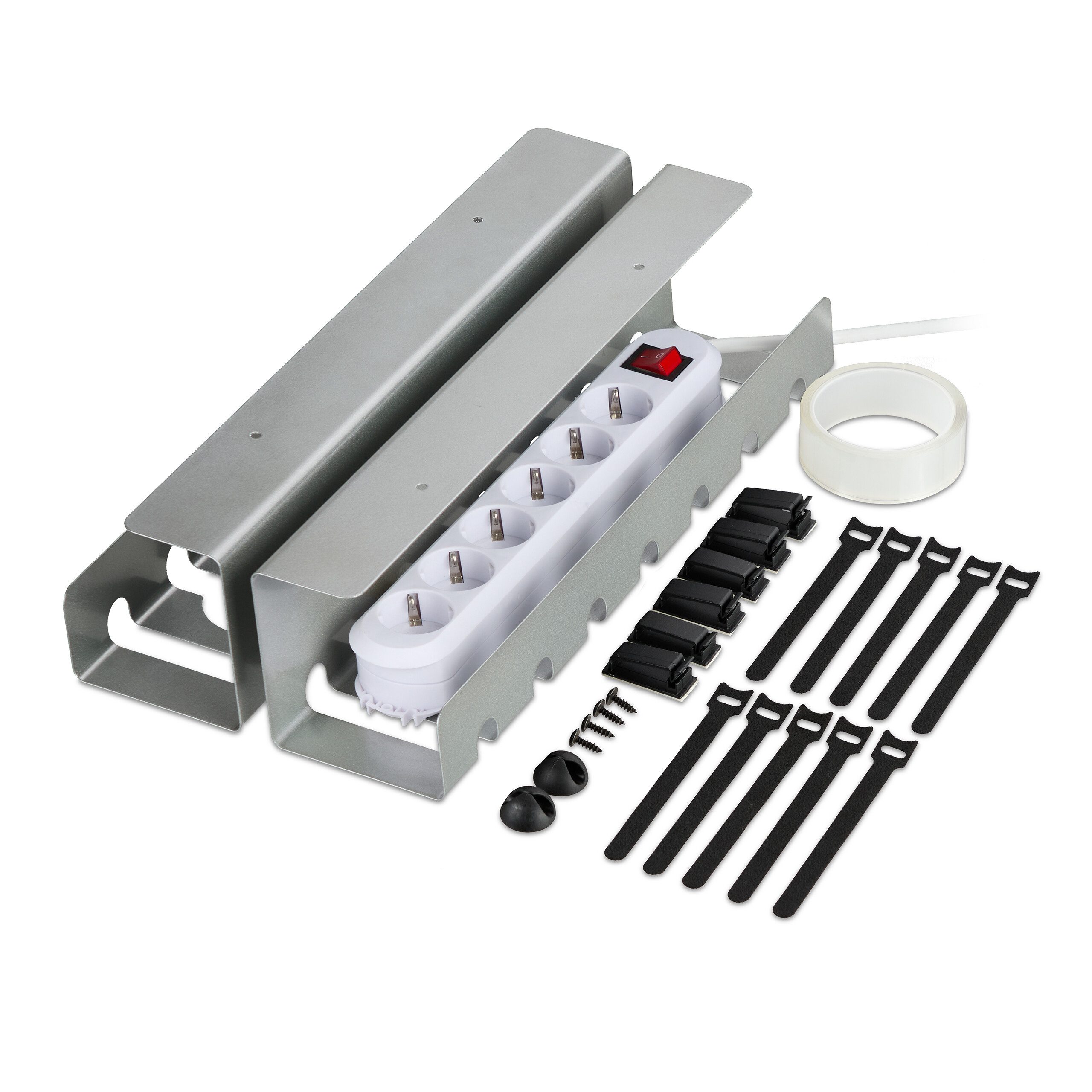 relaxdays Kabelkanal für Schreibtisch 2er Set (Set, 2-St., 2er), silber