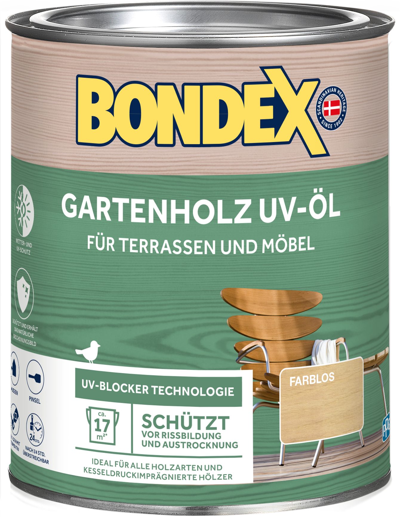 Bondex Holzöl UV-Öl farblos oder grau, 0,75 - 2,5 l, Wasser-stop Abperleffekt